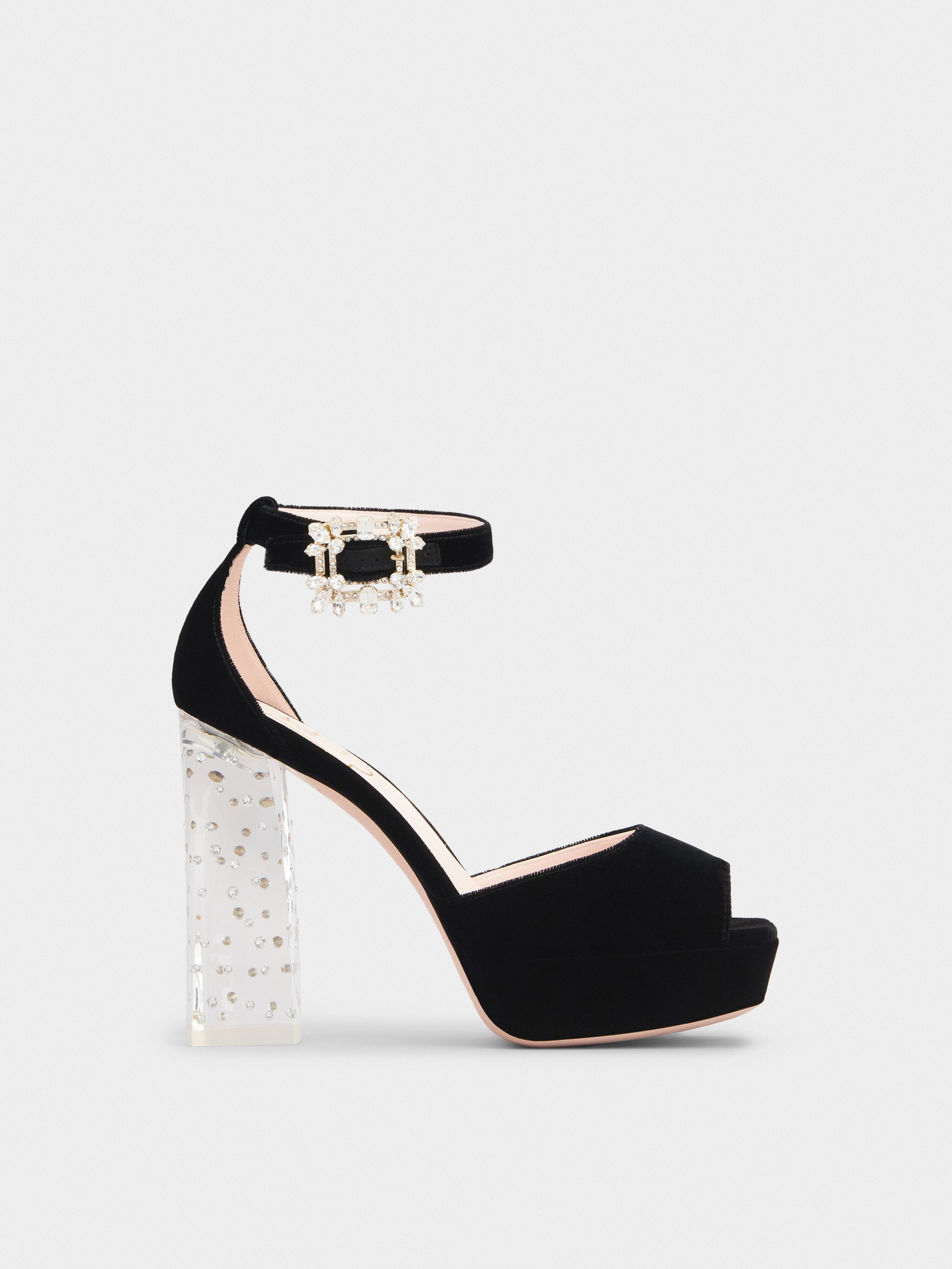 Mini Broche Vivier Buckle Platform Sandals in Velvet — RVW62030710CFEB999