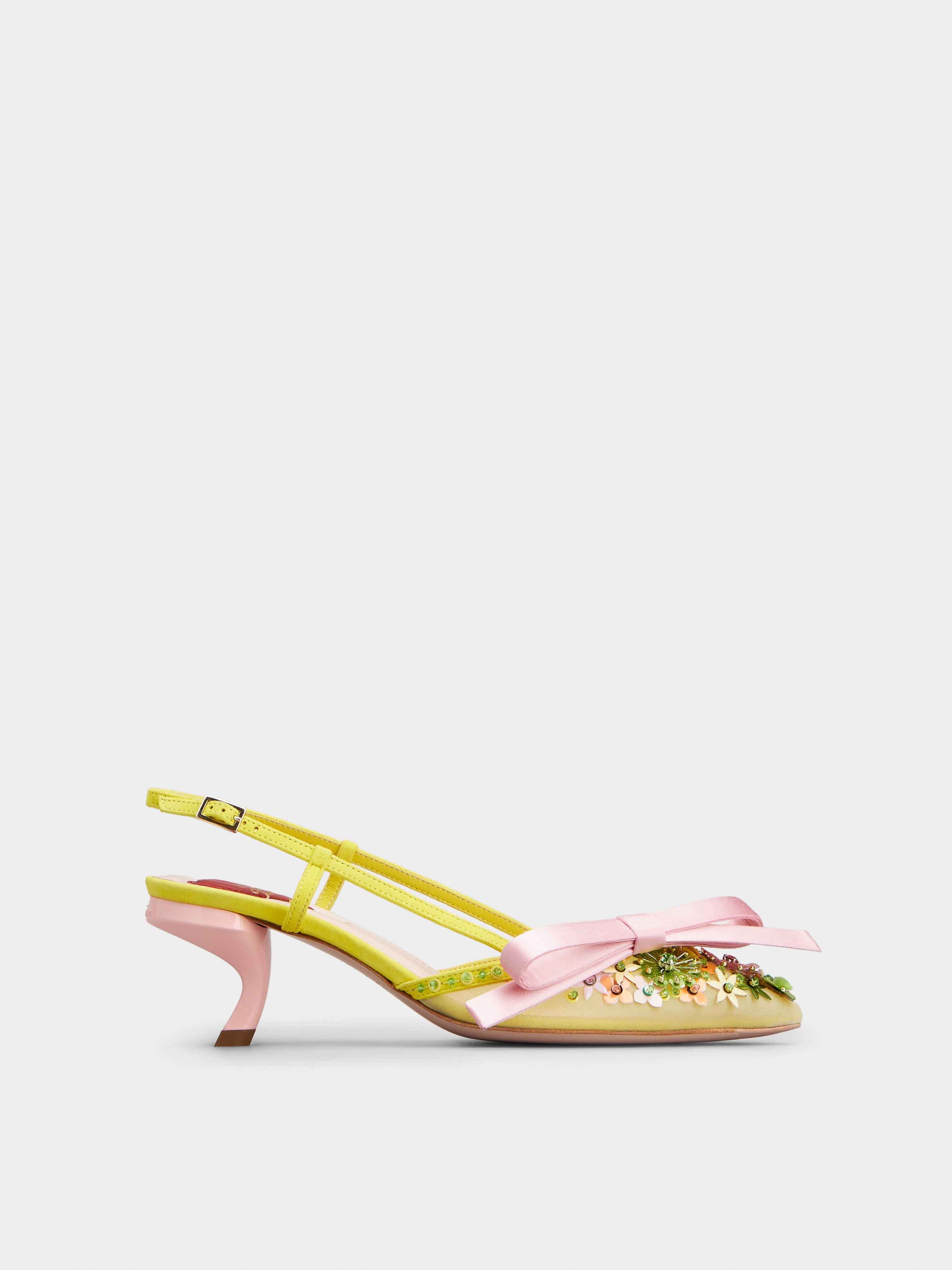 Virgule Flower Bow Slingback Pumps in Fabric — RVW63835430S6R1U30