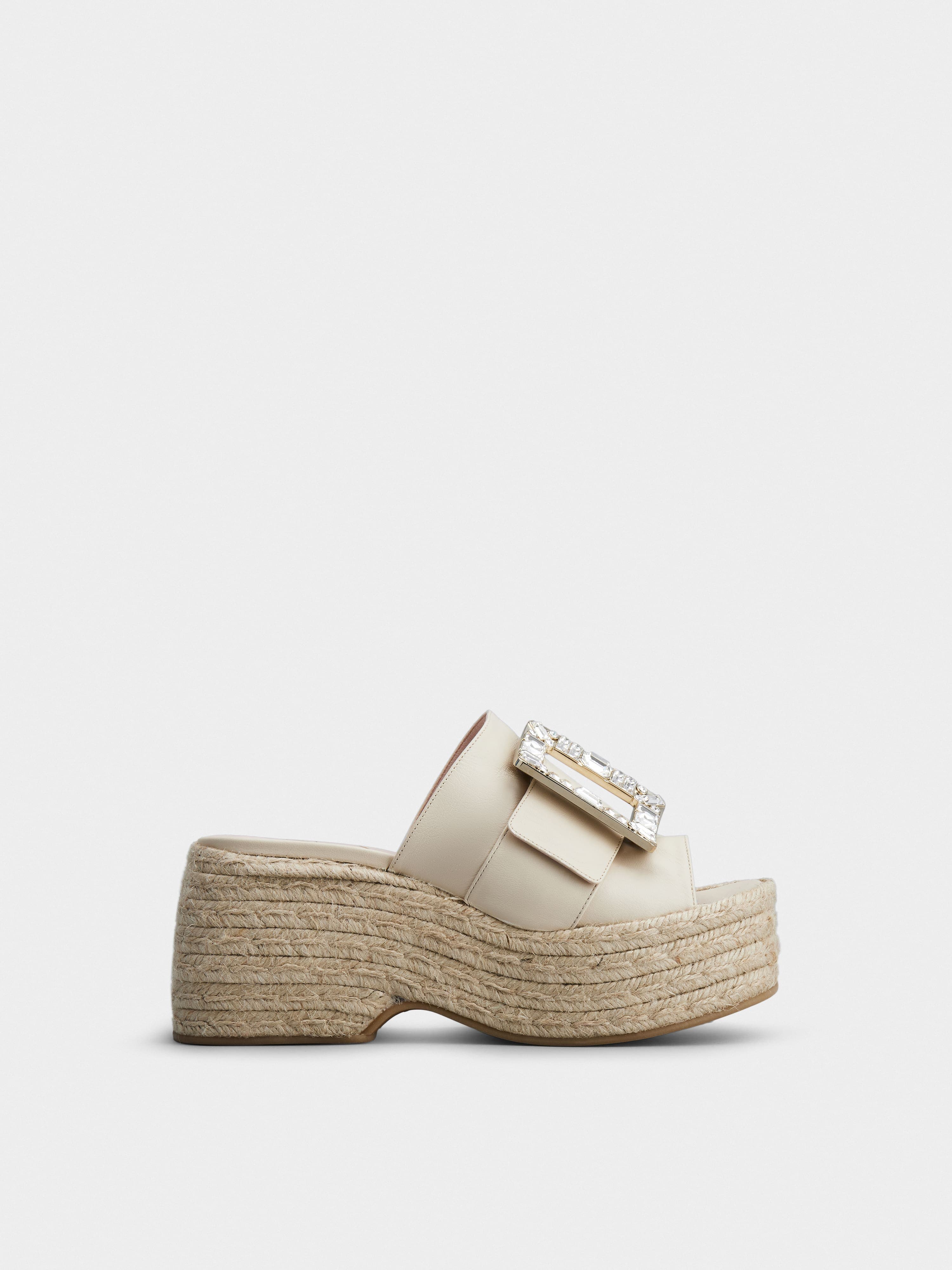 Strass Buckle Espadrille Platform Mules in Soft Leather — RVW61931050NK0C019