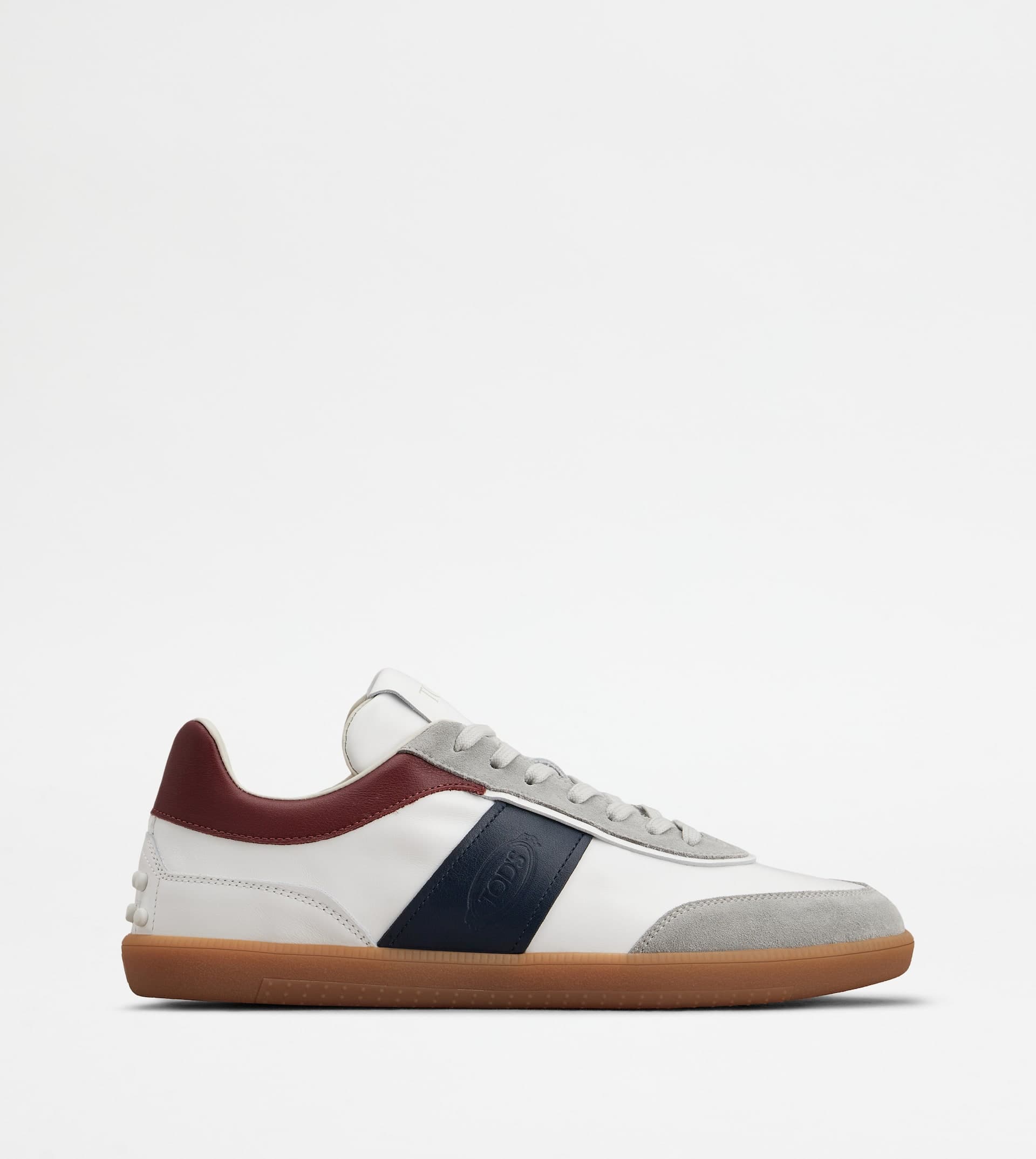 Tabs Sneakers in Suede — White, Blue, Burgundy — XXM68C0DP30IRADWYK