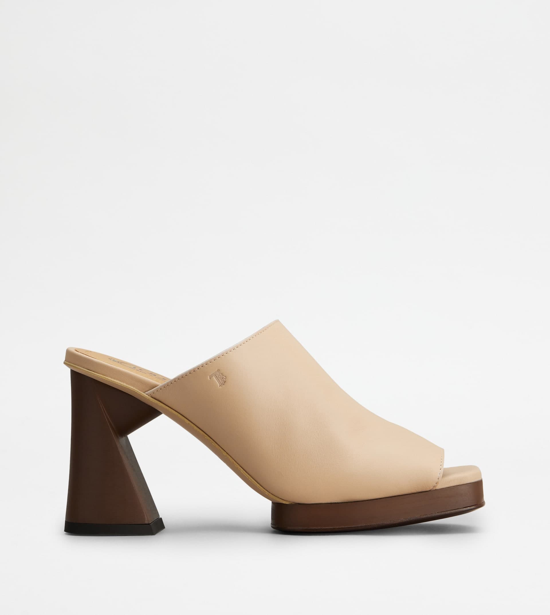 Platform Mules in Leather With Heel — Beige — XXW78K0HF40MIDM021