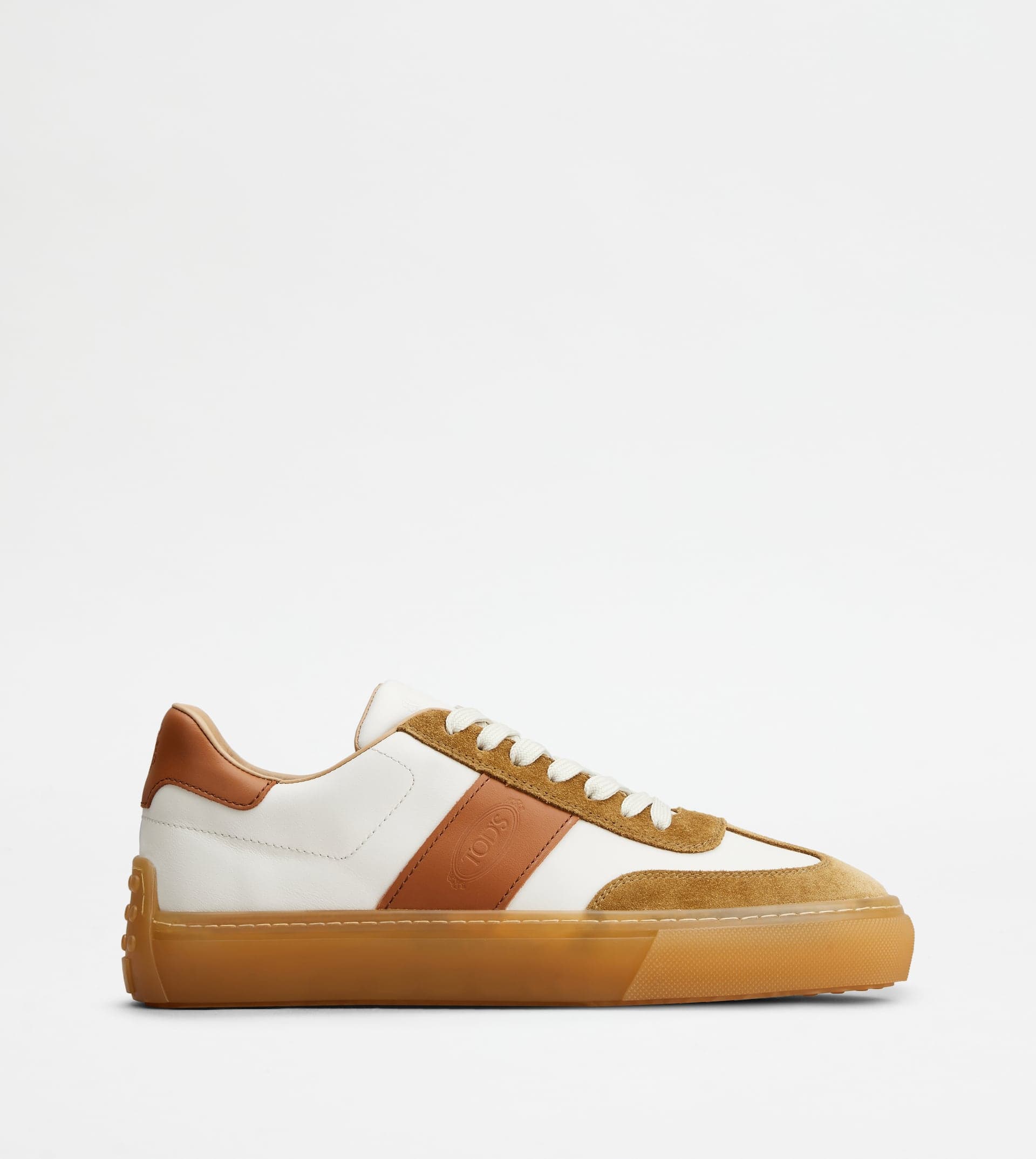 Sneakers in Leather — White, Brown, Pink — XXM03E0GC50PJXBI40