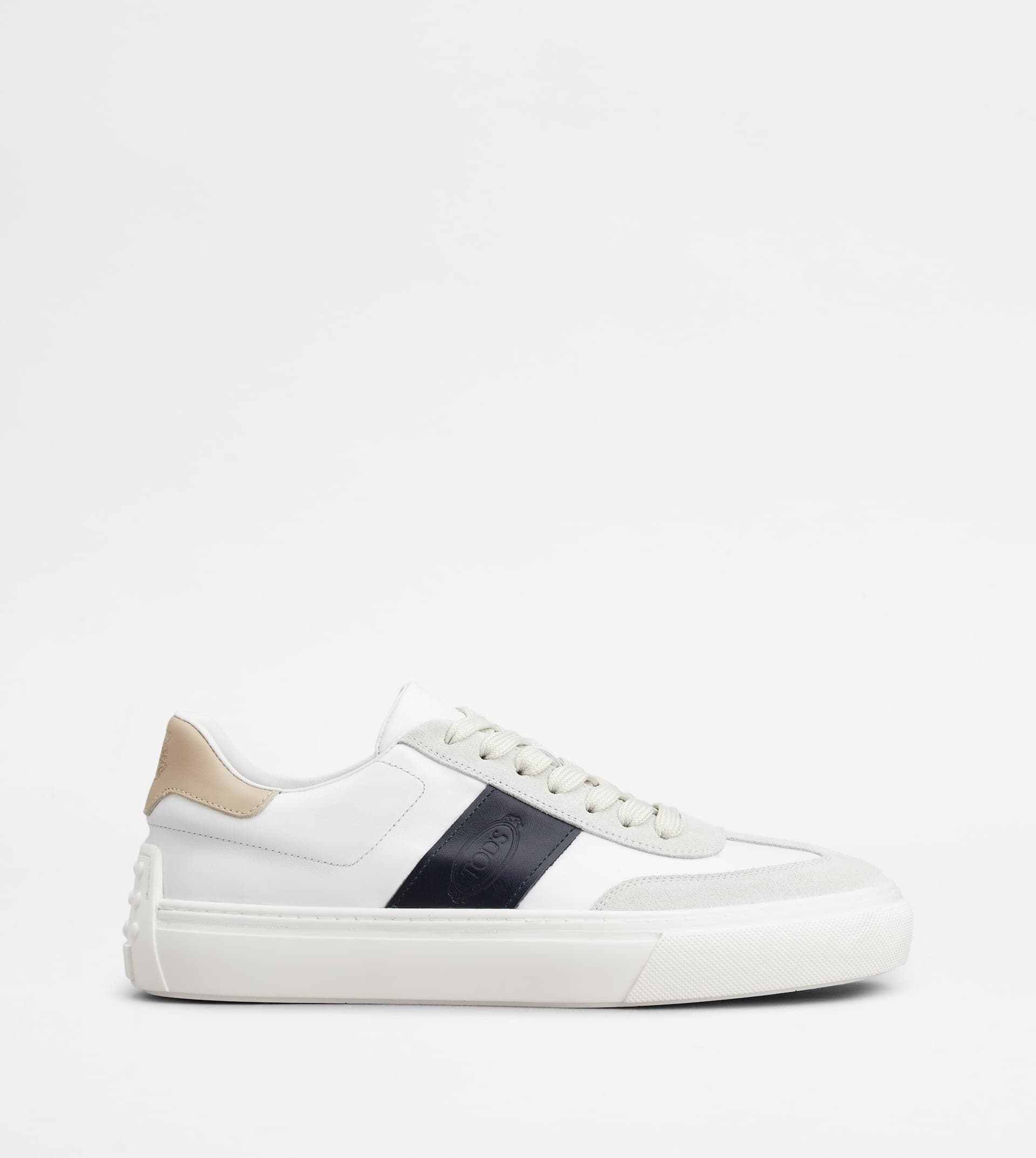 Sneakers in Smooth Leather and Suede — White, Blue, Beige — XXM03E0GC50PJTBX59