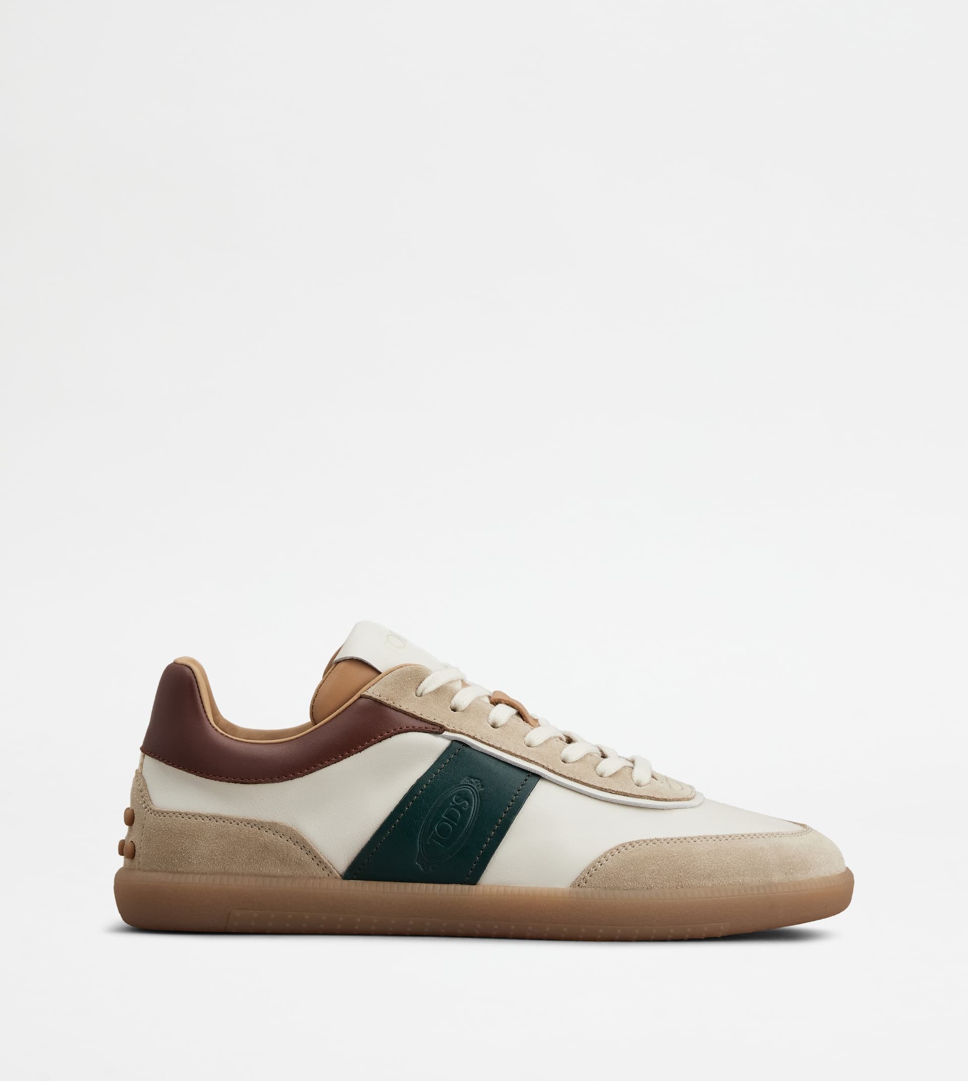 Tabs Sneakers in Suede — Off white, Brown, Green — XXM68C0DP30IRABI47