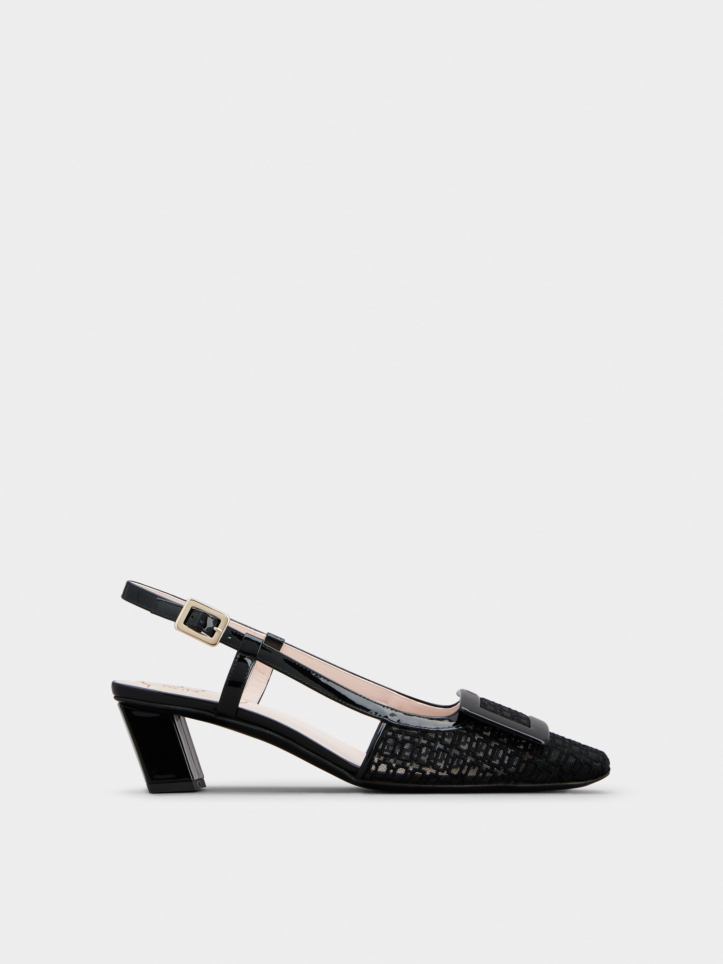 Belle Vivier Net Lacquered Buckle Slingback Pumps in Fabric — RVW00636330SJFB999