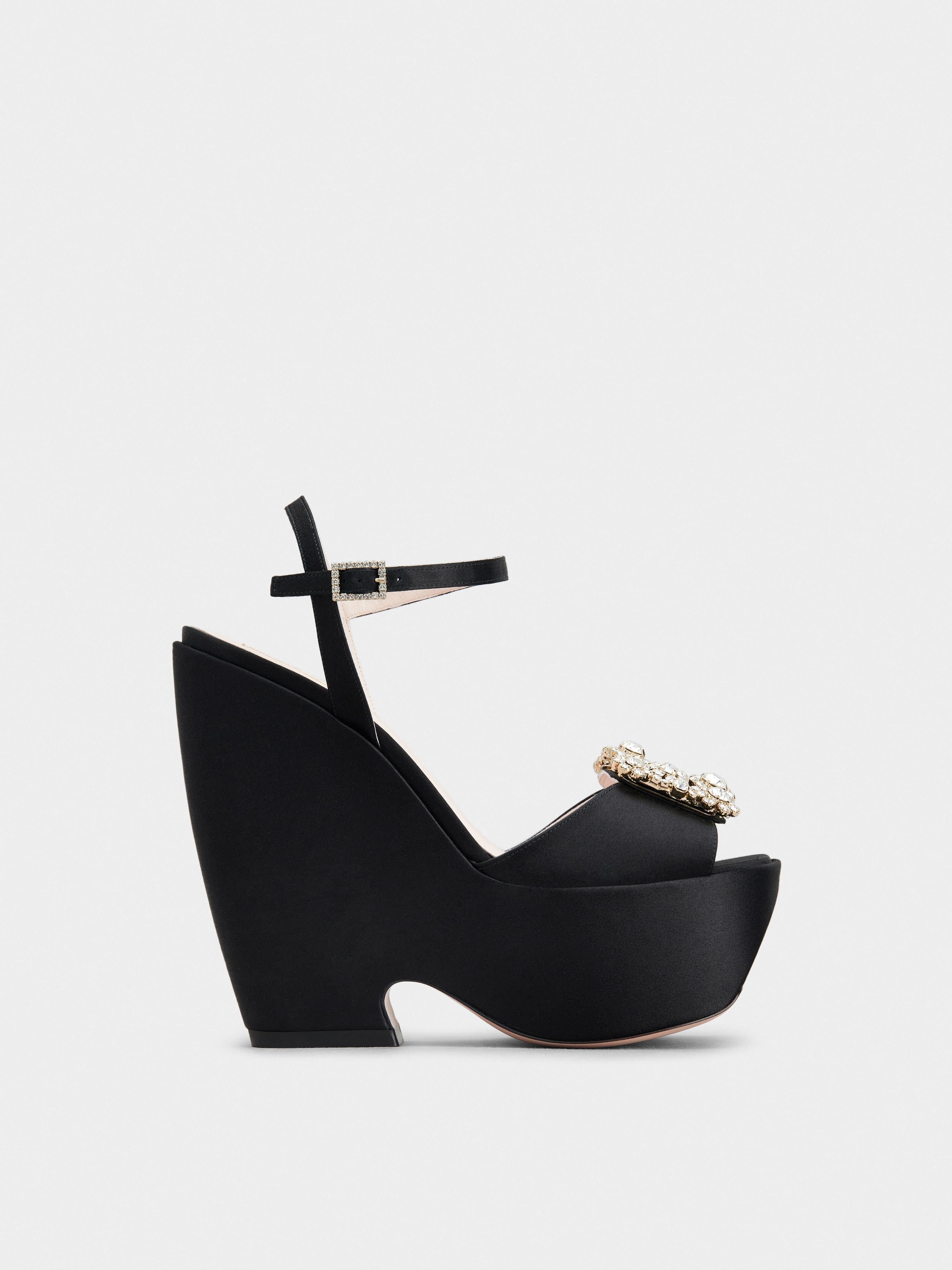 Choc Flower Strass Wedge Sandals in Satin — RVW70336460RS0B999