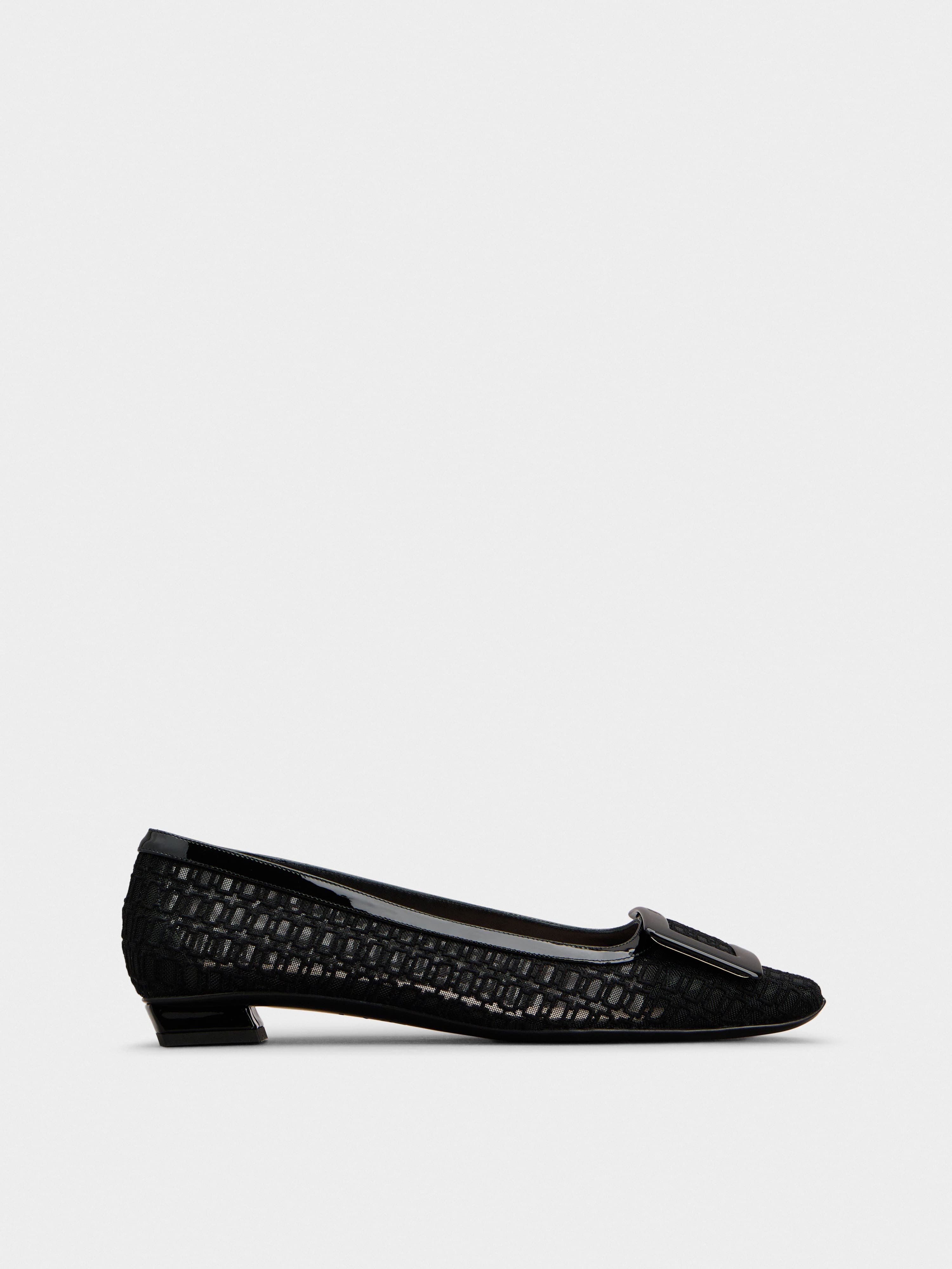 Belle Vivier Net Lacquered Buckle Ballerinas in Fabric — RVW00735660SJFB999