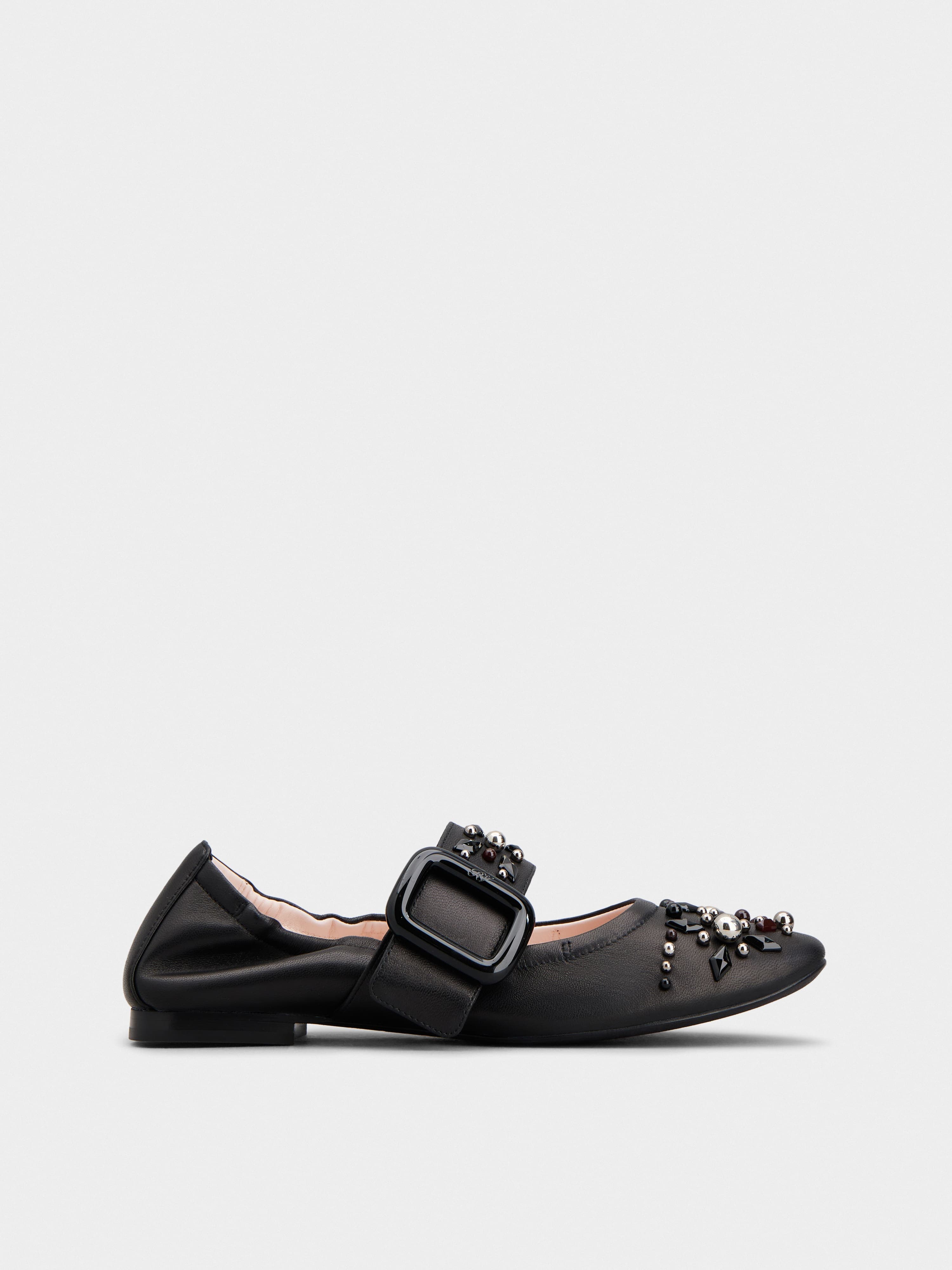 Viv' Choc Studs Lacquered Buckle Babies Ballerinas in Nappa Leather — RVW7183691091TB999