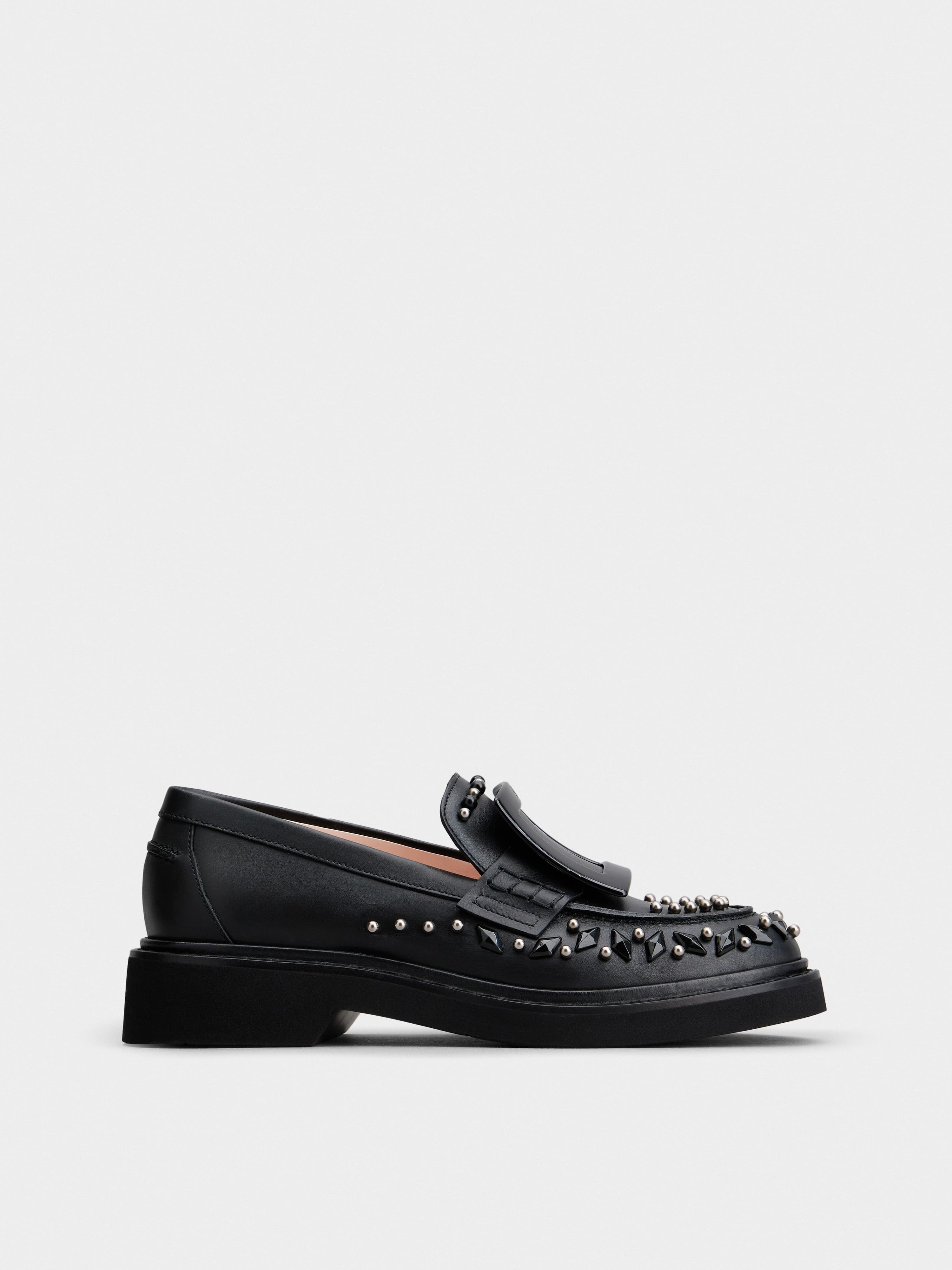Viv' Rangers Studs Lacquered Buckle Loafers in Leather — RVW54837100SOAB999