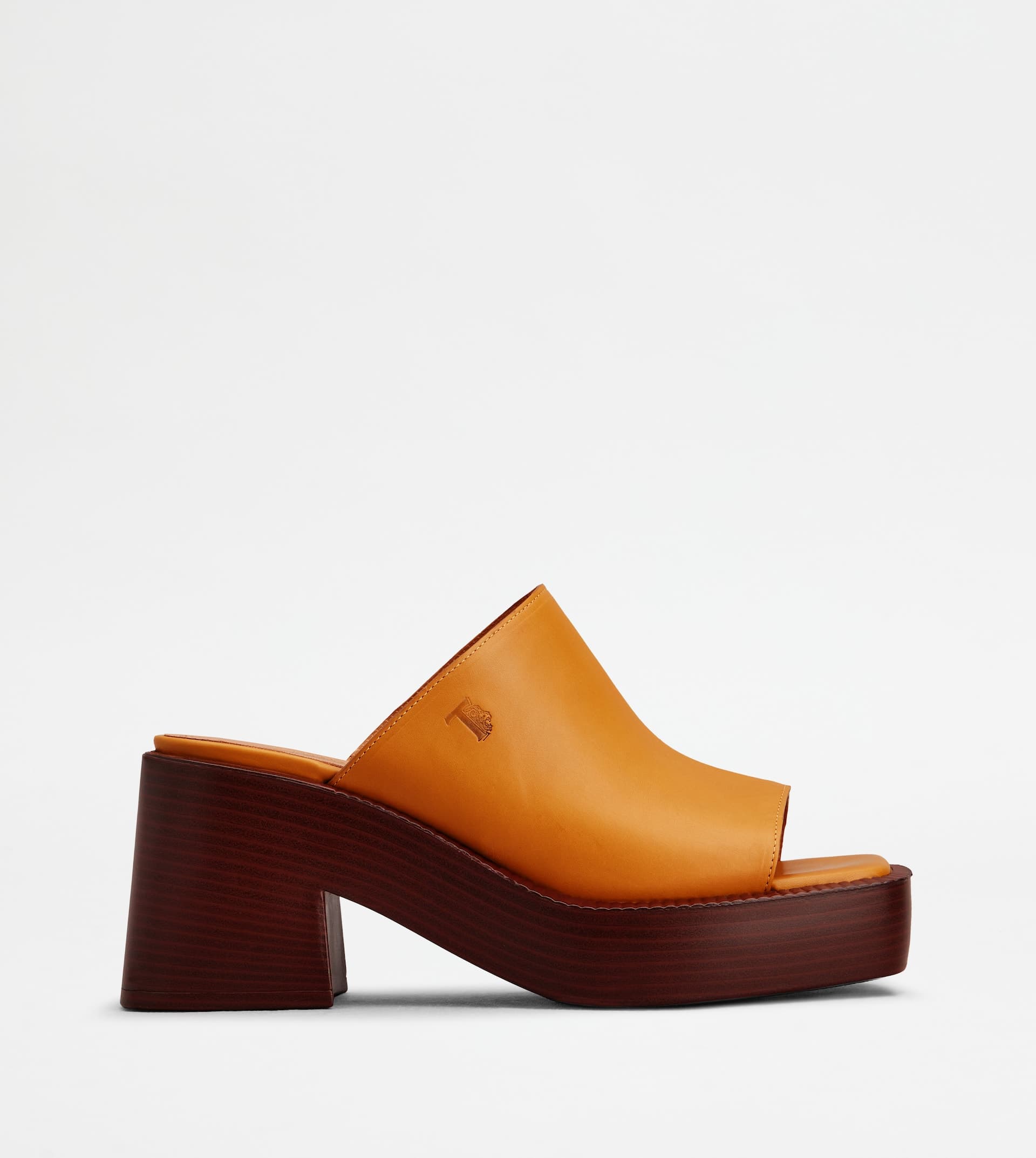 Platform Mules in Leather With Heel — Orange — XXW58K0GO90MDLG817
