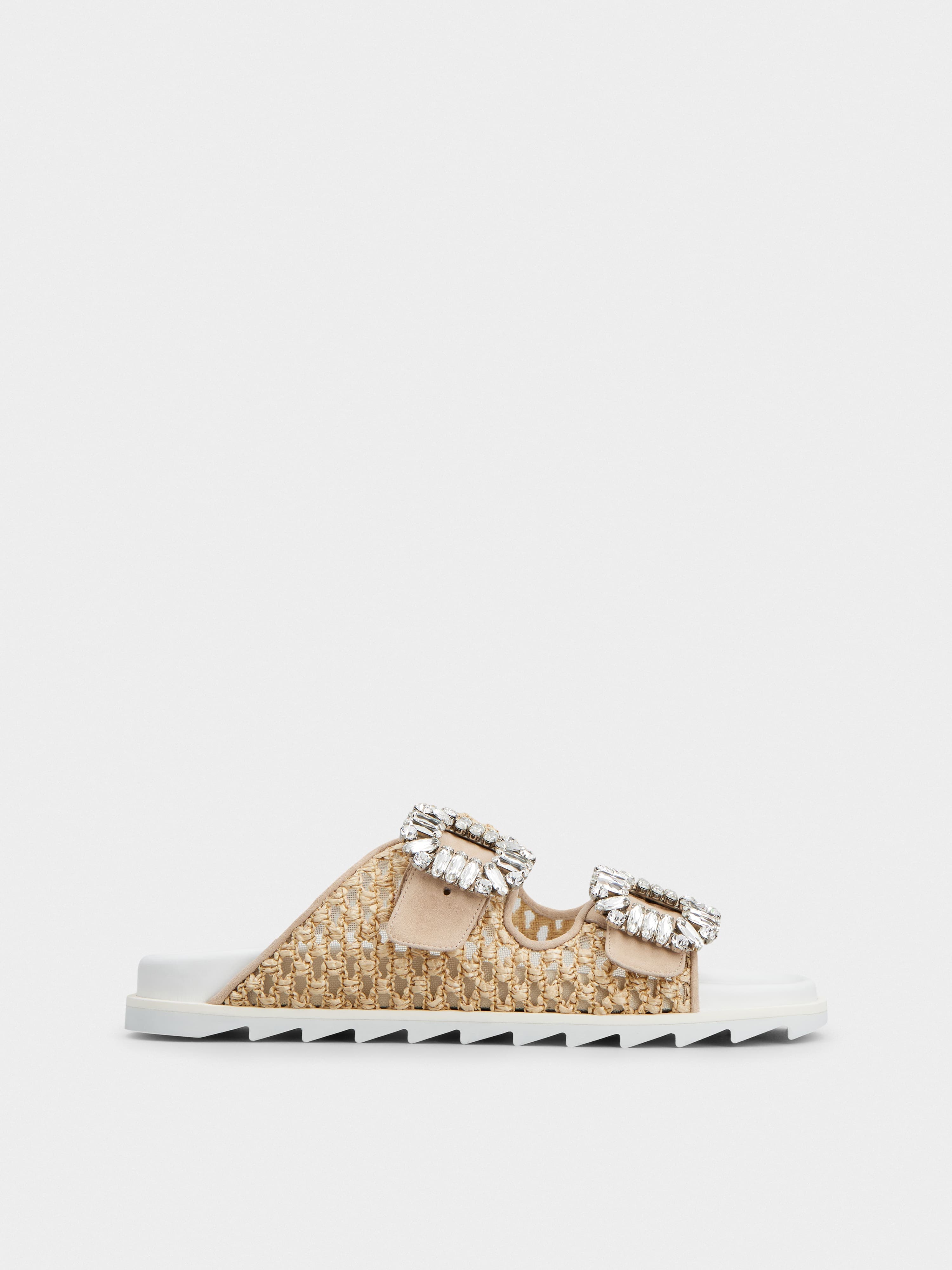 Slidy Viv' Strass Buckle Mules in Raffia — RVW45837840RNK5T97