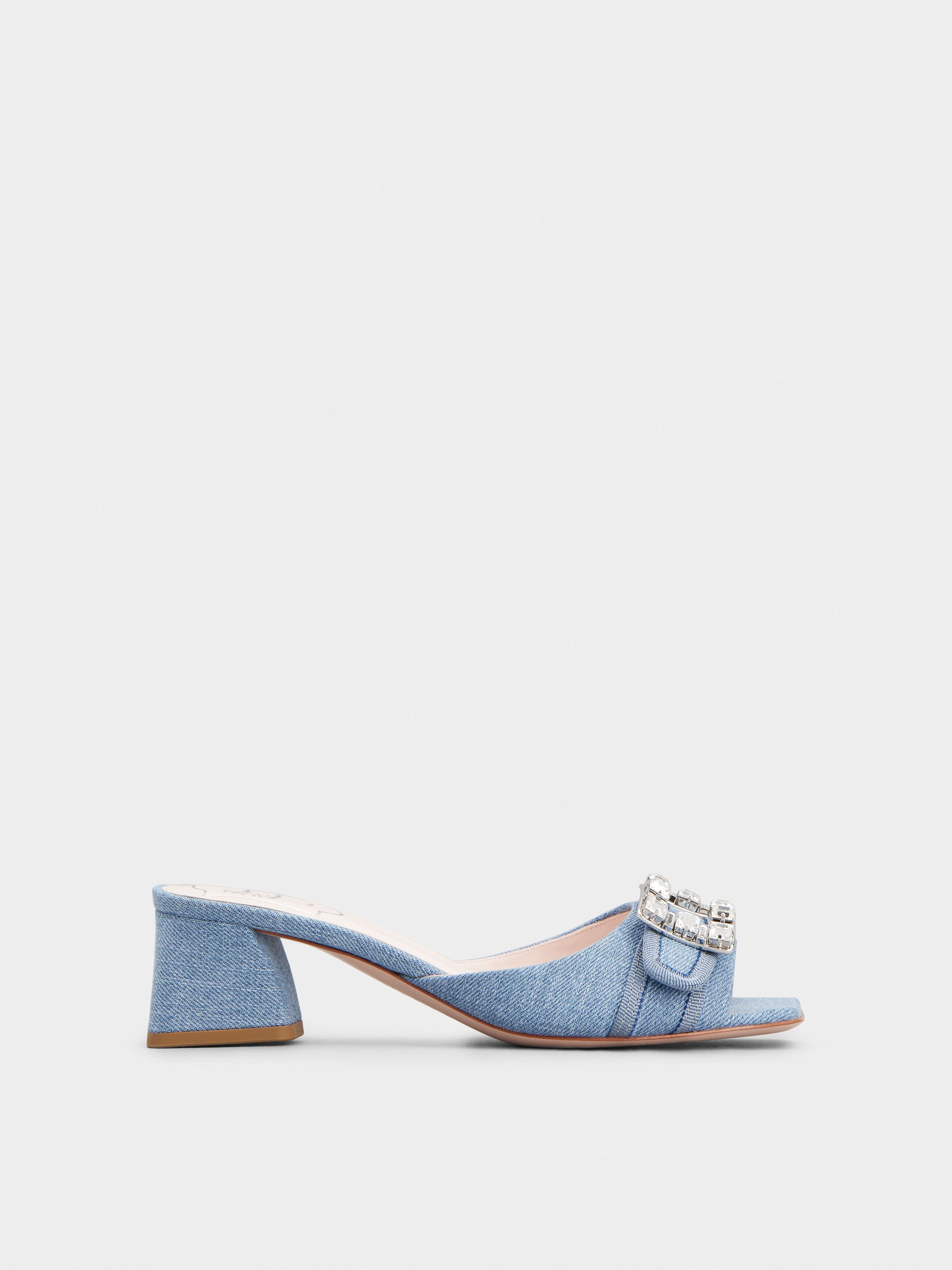 Très Vivier Strass Buckle Mules in Denim — RVW53637700JDLU207