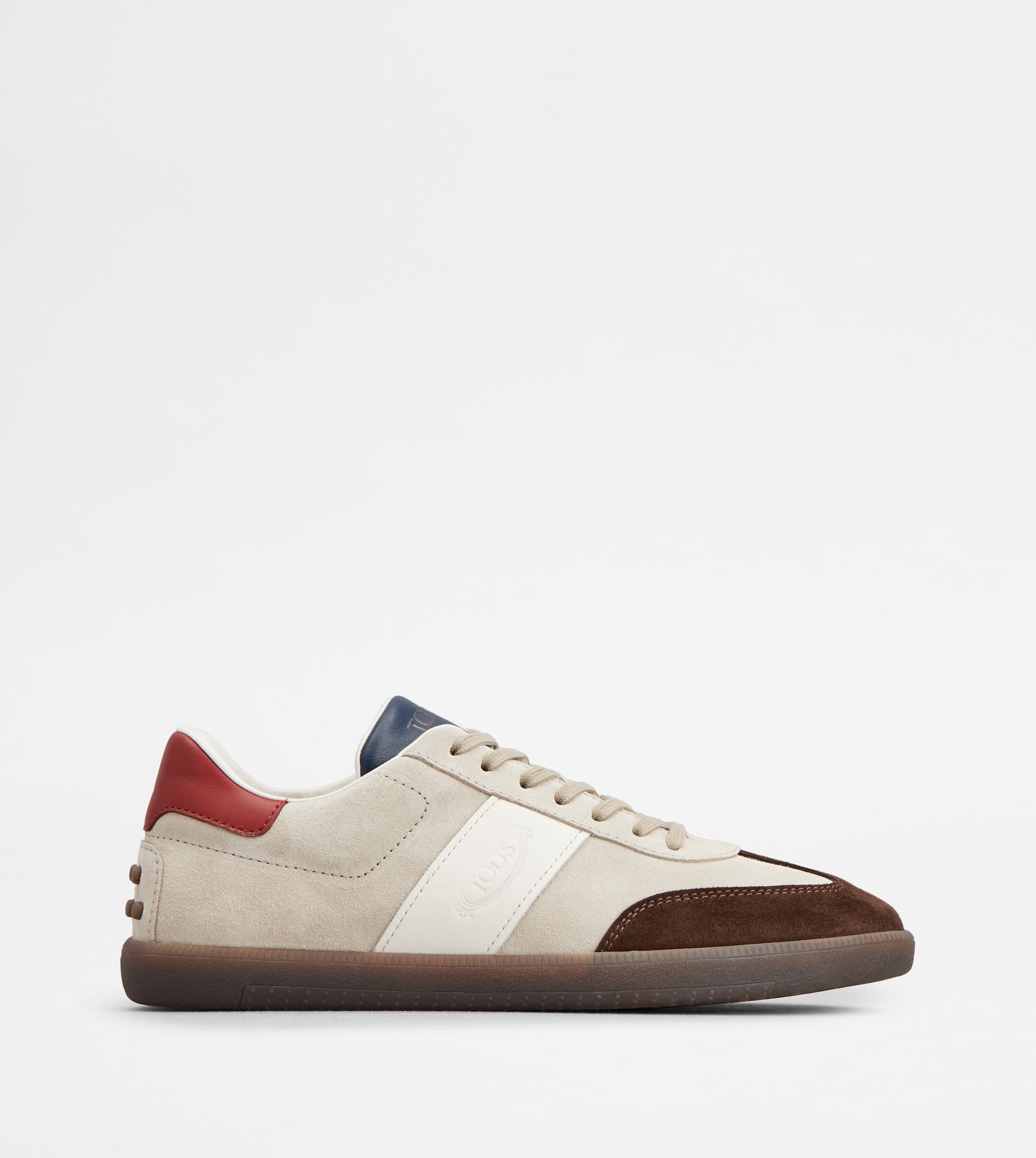 Tabs Sneakers in Suede — Beige, White, Brown, Red — XXM68C0GC50TG7KU10