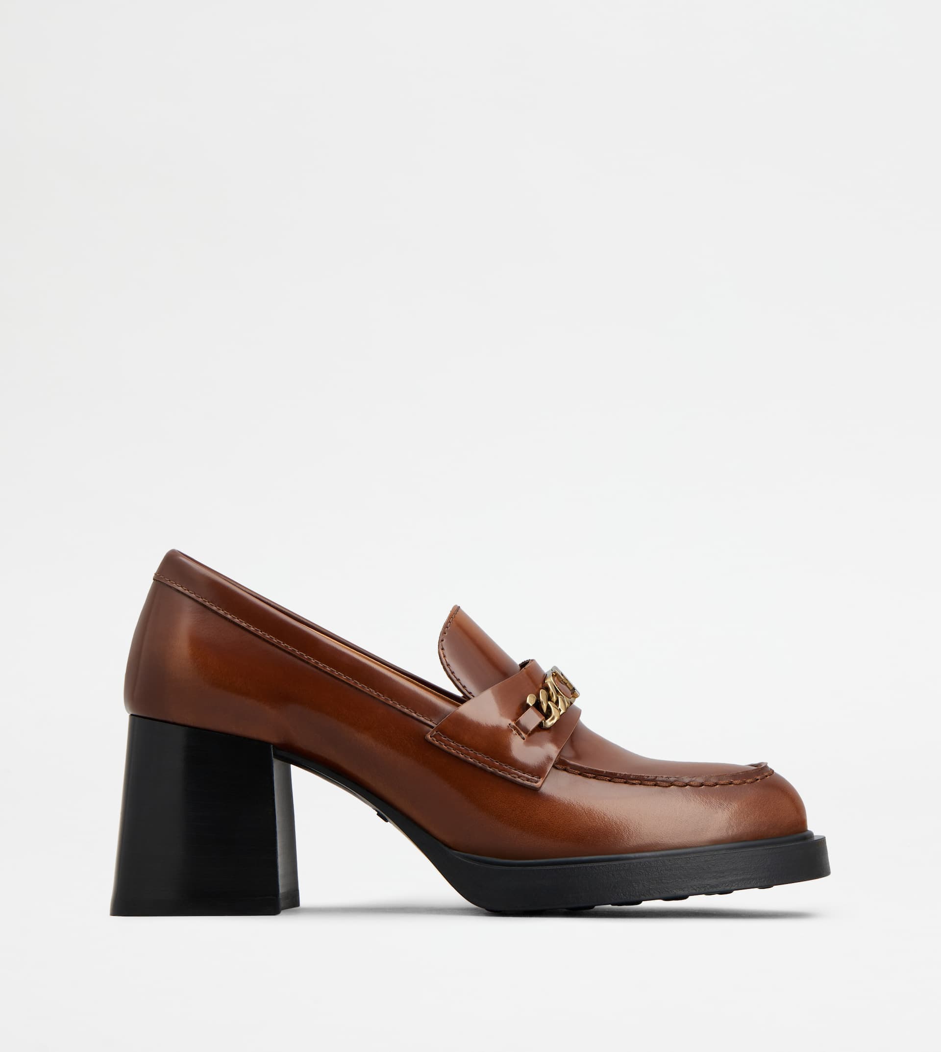 Loafers in Leather with Heel — Brown — XXW99K0IB30AKTS003