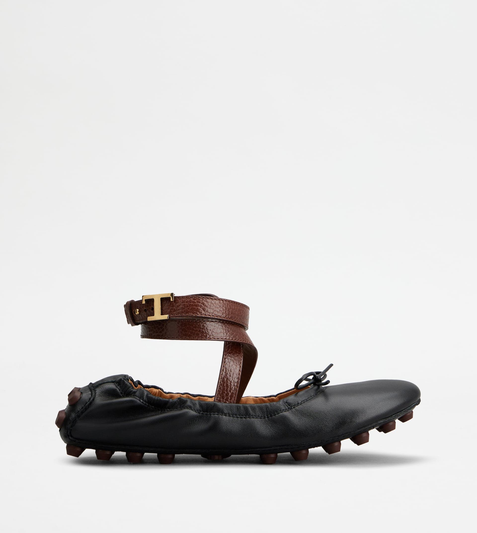 Bubble Ballerinas in Leather with Strap — Black, Brown — XXW76K0HS50SWH014H