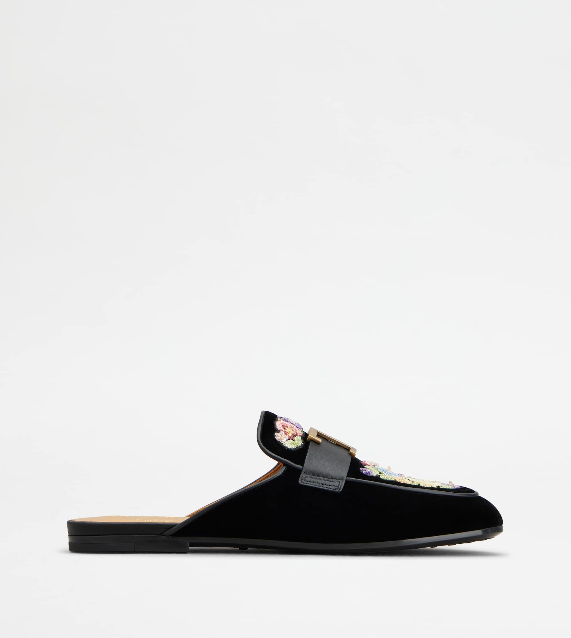 T Timeless Mules in Velvet and Leather — Black, Light blue, Green — XXW35B0IQ80TV9B999
