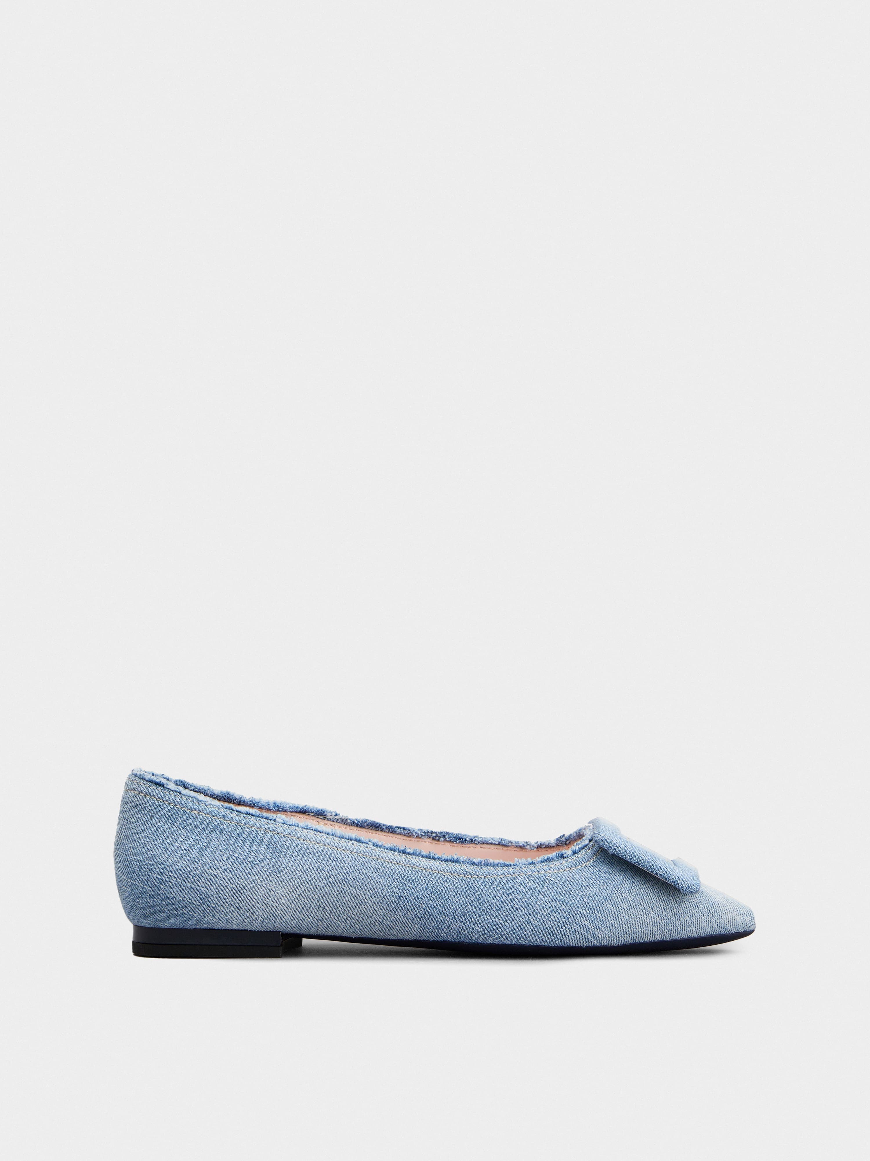 Gommettine Fringed Covered Buckle Ballerinas in Denim — RVW57536290JDLU207