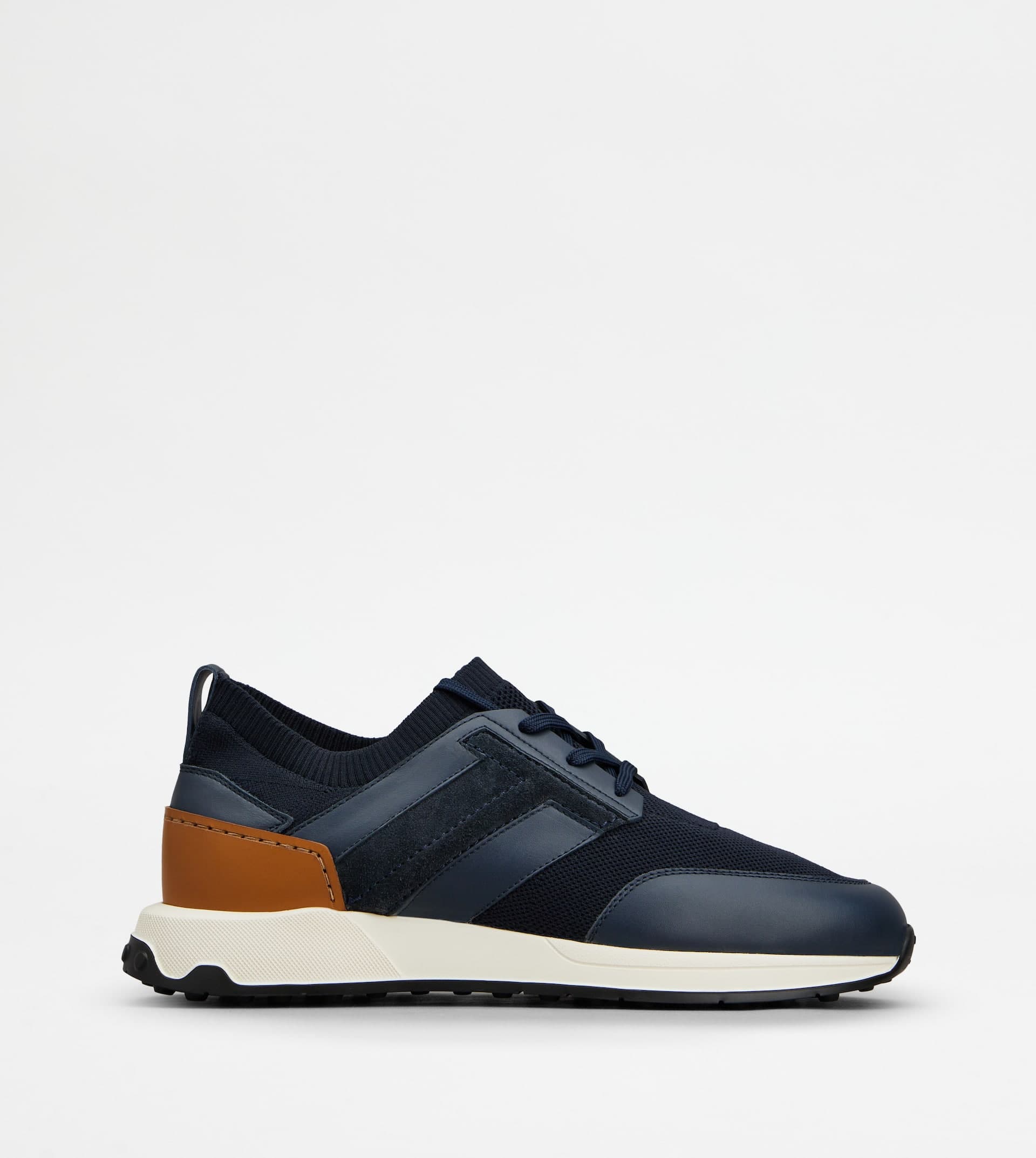 Sneakers in Leather and Technical Fabric — Blue, Brown — XXM63K0GO20SDX0071