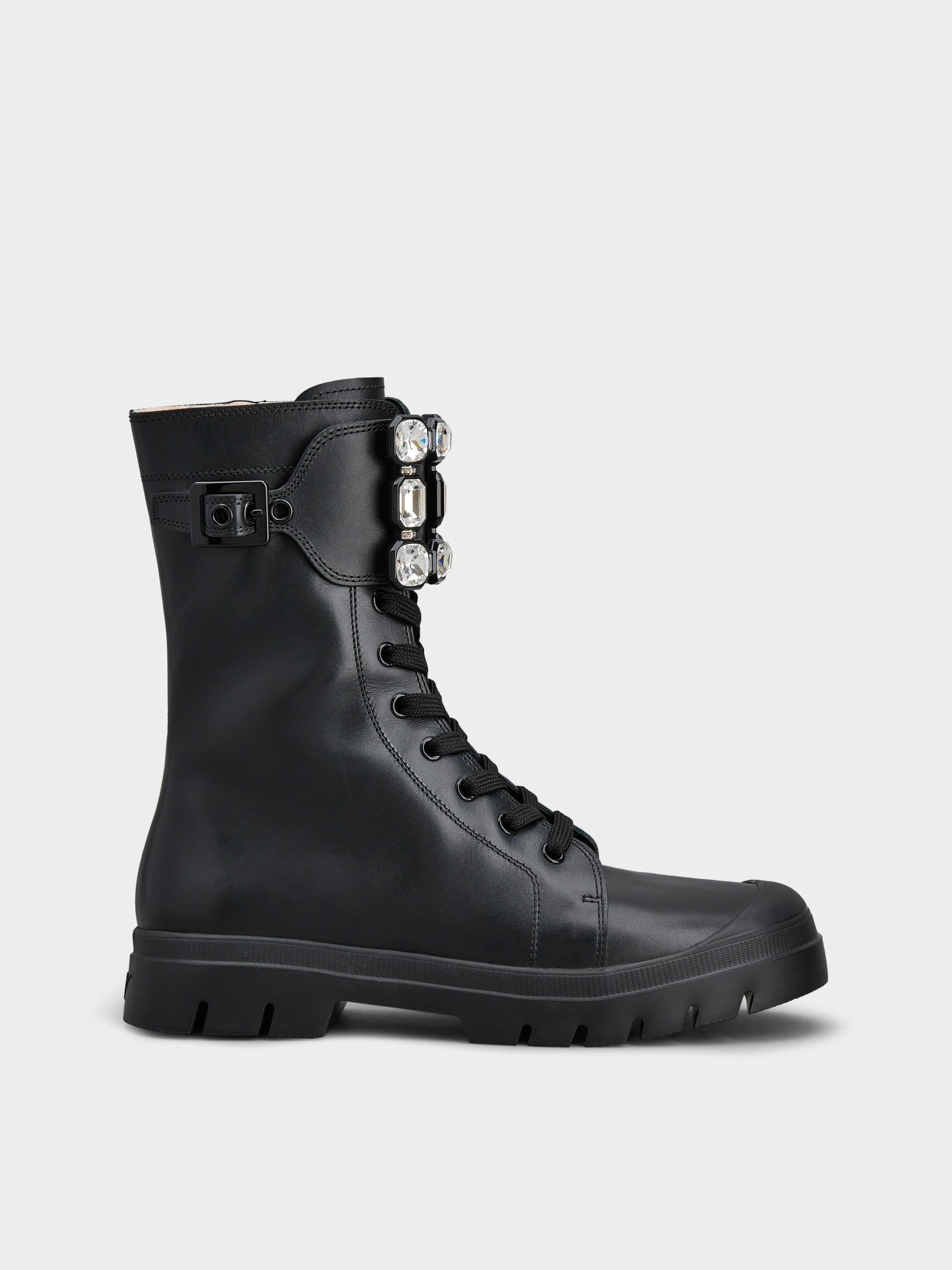 Walky Viv' Strass Buckle Lace Up Boots in Leather — RVW62832370Q7PB999