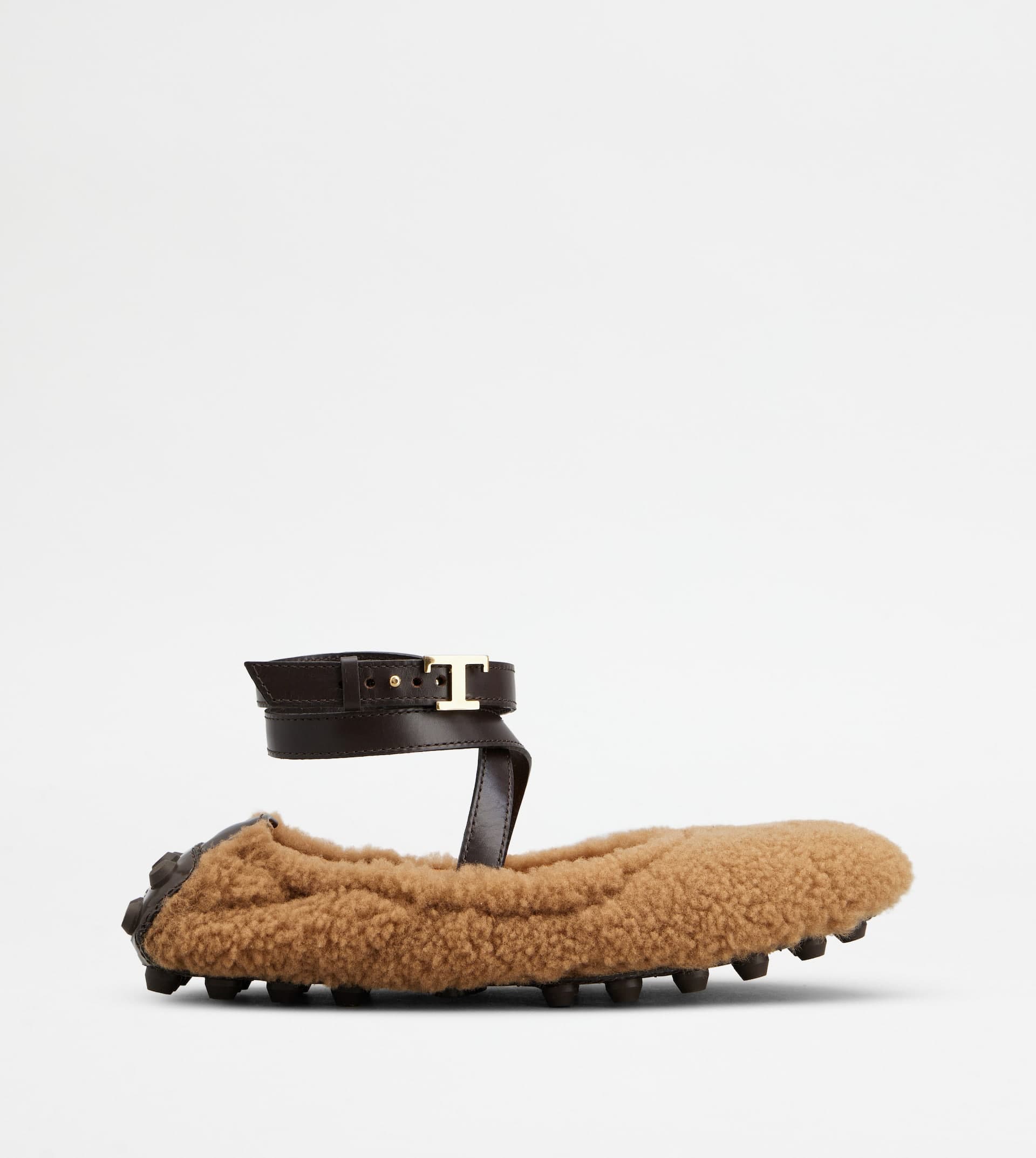 Bubble Ballerinas in Sheepskin with Strap — Brown — XXW76K0HS60SXLYYB1