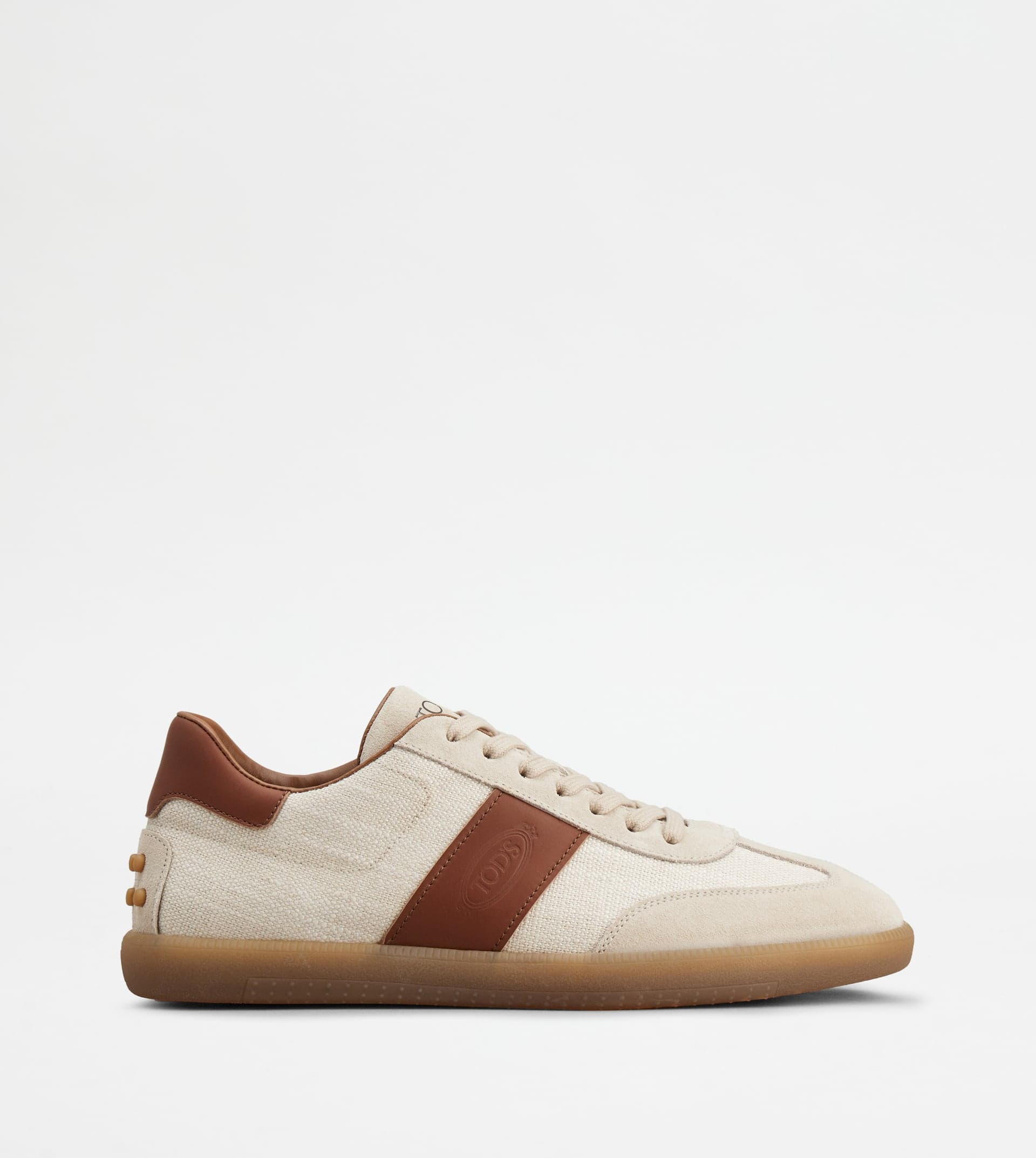 Tabs Sneakers in Fabric and Suede — Beige, Brown — XXM68C0GC50TK50DN7