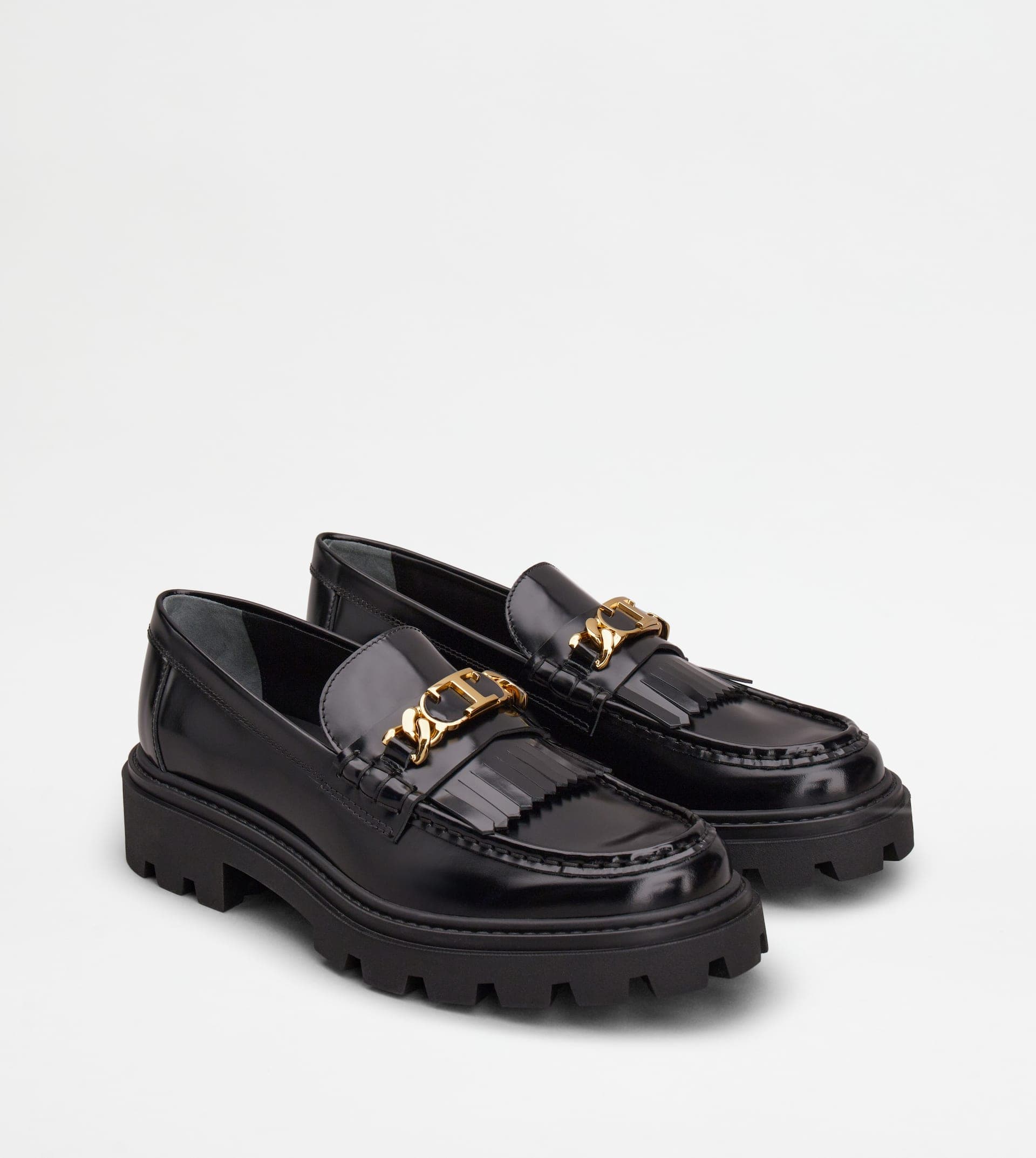 Fringed Loafers in Leather — Black — XXW08J0GF80SHAB999