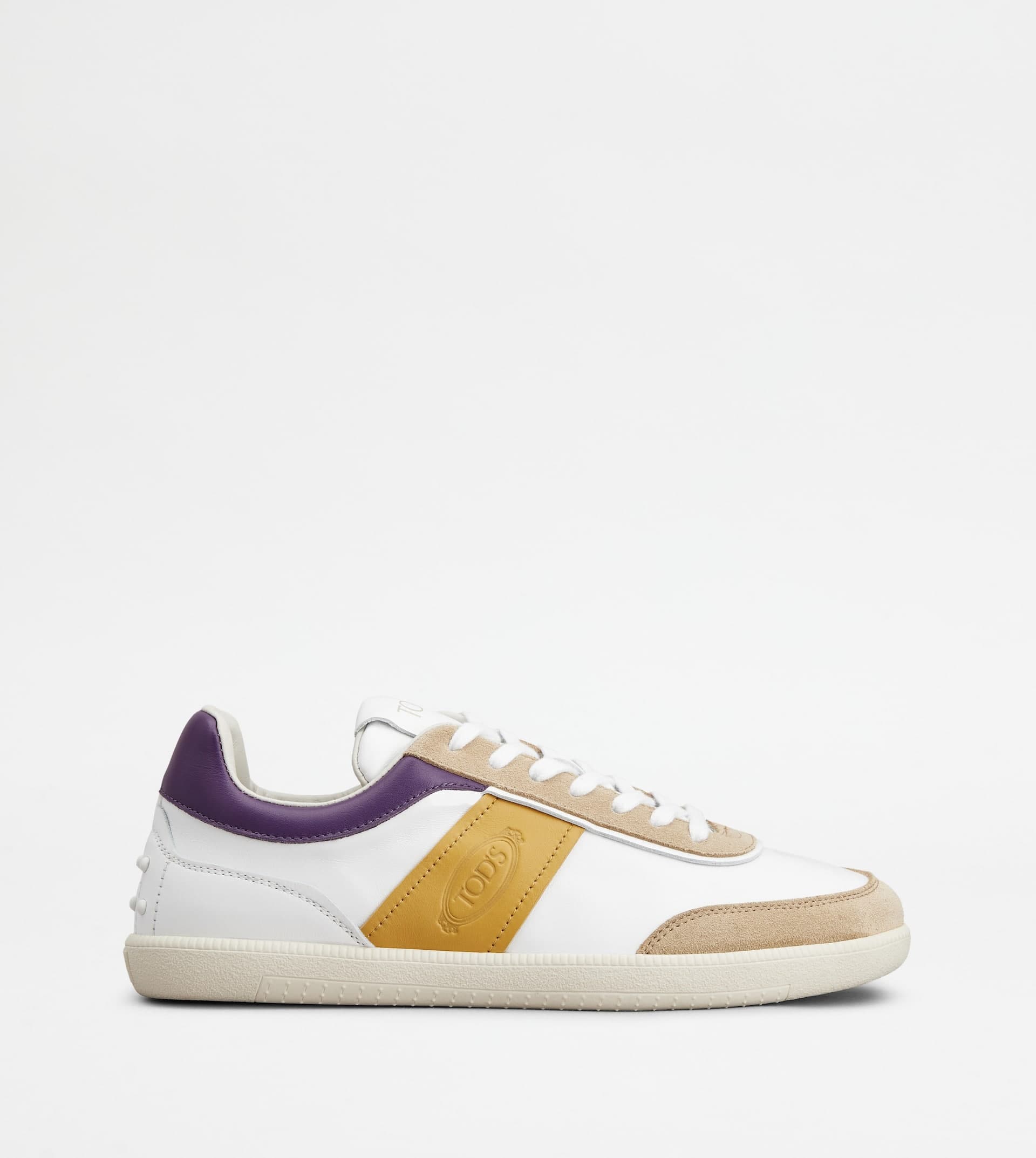 Tabs Sneakers in Smooth Leather and Suede — White, Yellow, Violet — XXW68C0DP30RZQAQTY