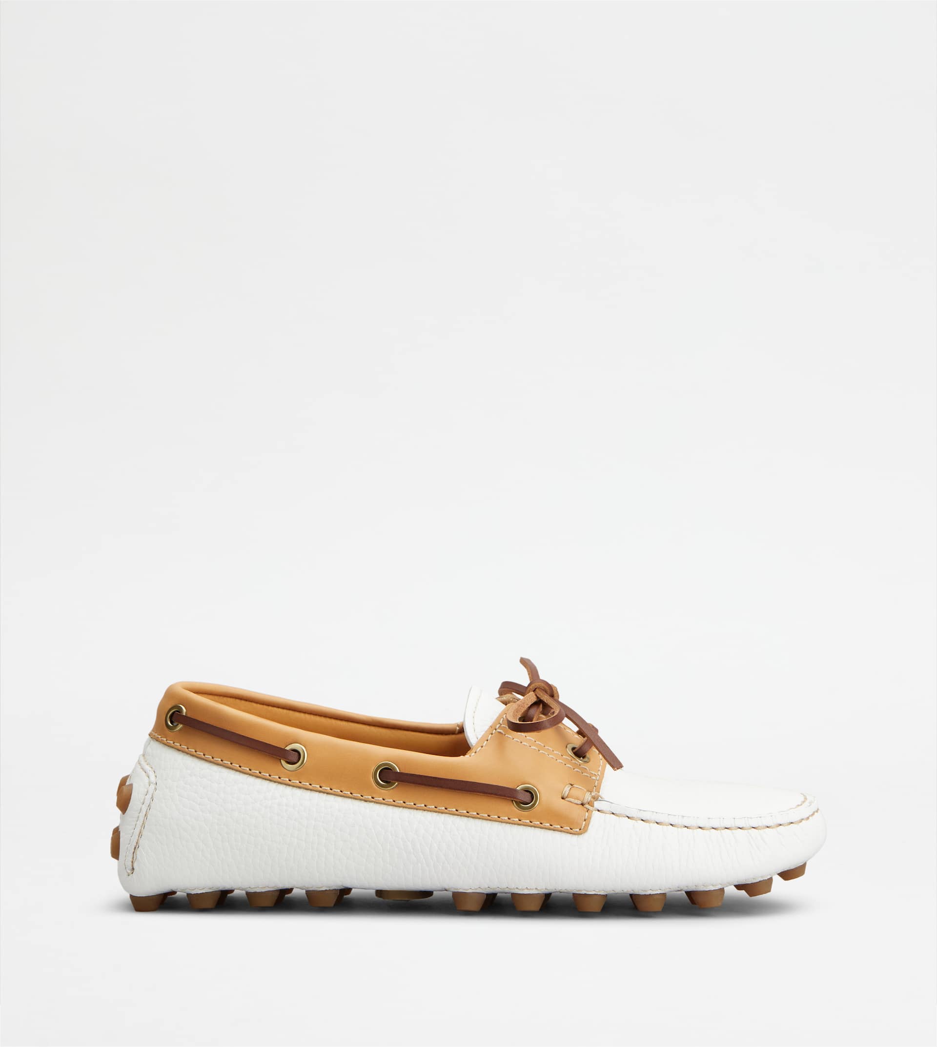 Boat Gommino Bubble in Leather — White, Natural, Brown — XXW52K05300U1G2W01