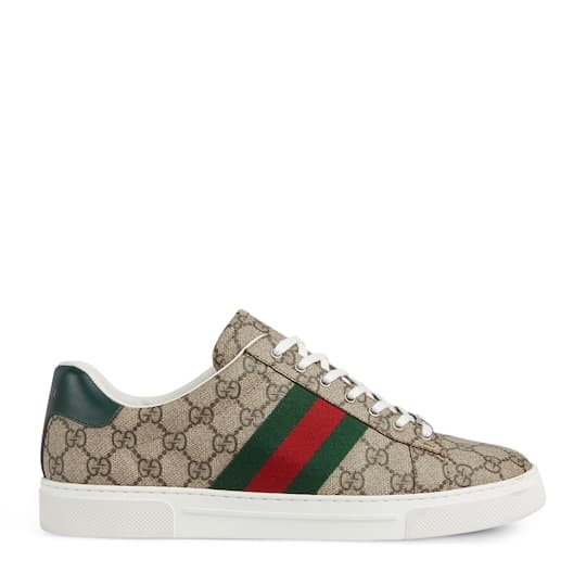 Men's Gucci Ace sneaker with Web — beige and ebony GG Supreme — 760775FACMZ9746