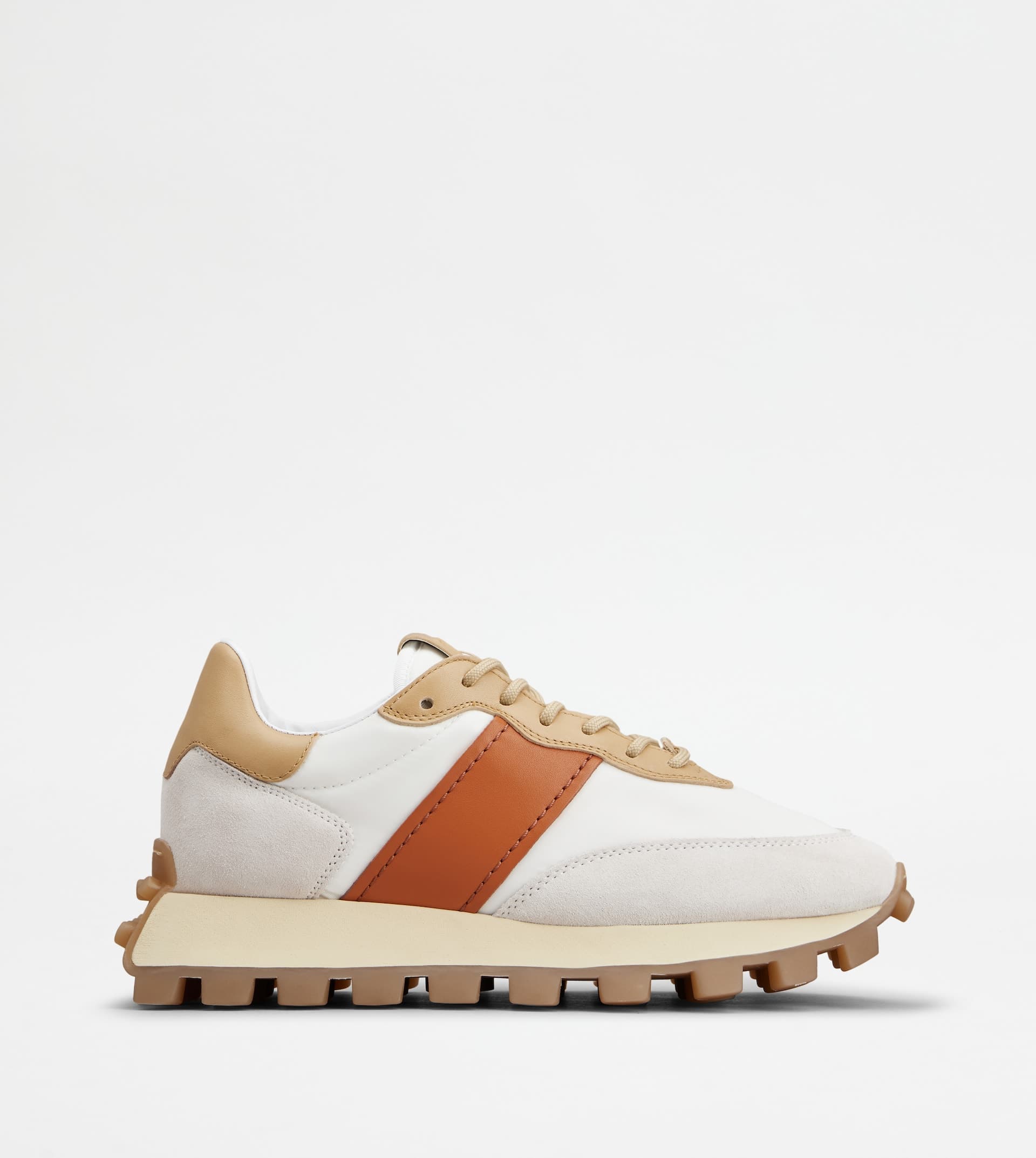 Sneakers Tod's 1T in Suede and Fabric — White, Beige, Orange — XXW25K0FL90PQ4B00H