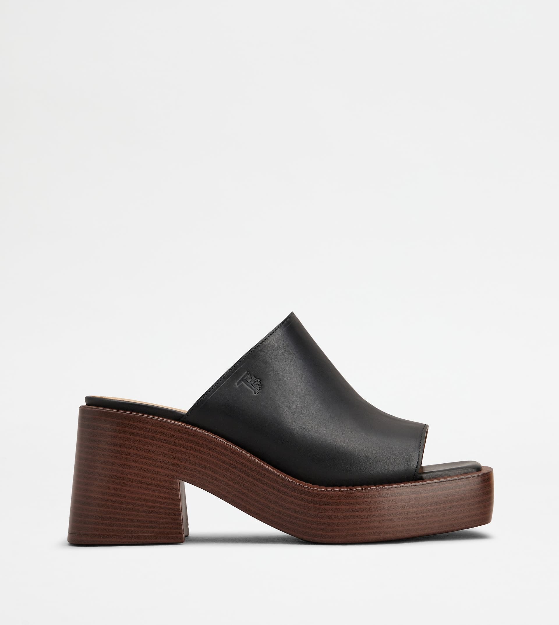 Platform Mules in Leather With Heel — Black — XXW58K0GO90MDLB999