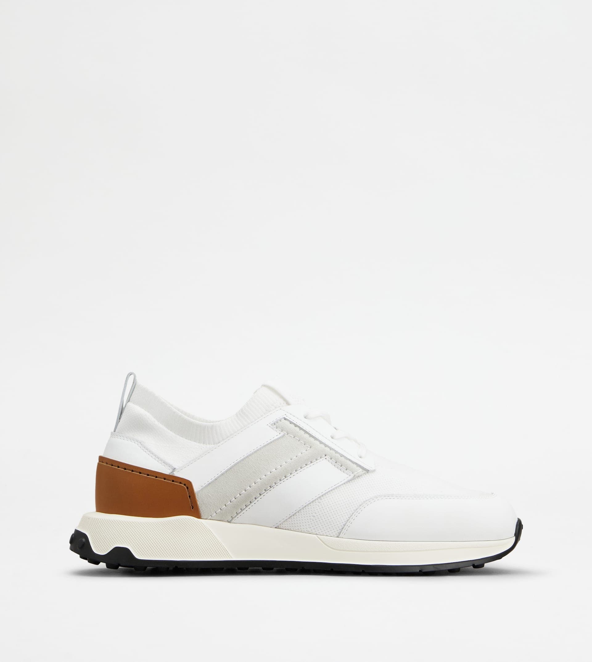 Sneakers in Leather and Technical Fabric — White, Grey, Brown — XXM63K0GO20SDXB001
