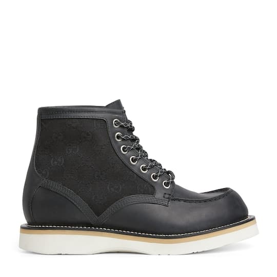 Men's lace-up ankle boot — black leather — 831149AAEZD1000