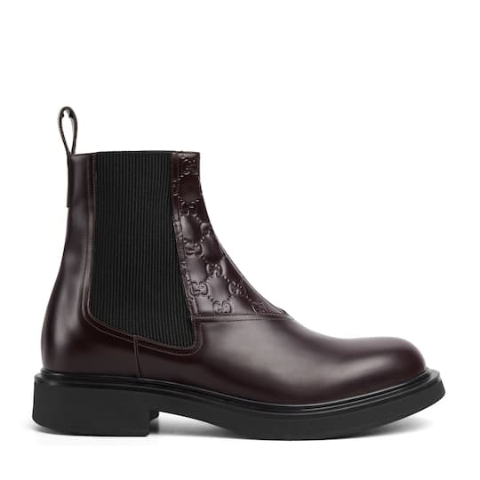 Men's ankle boot with GG detail — dark bordeaux leather — 831264AAEZG6143