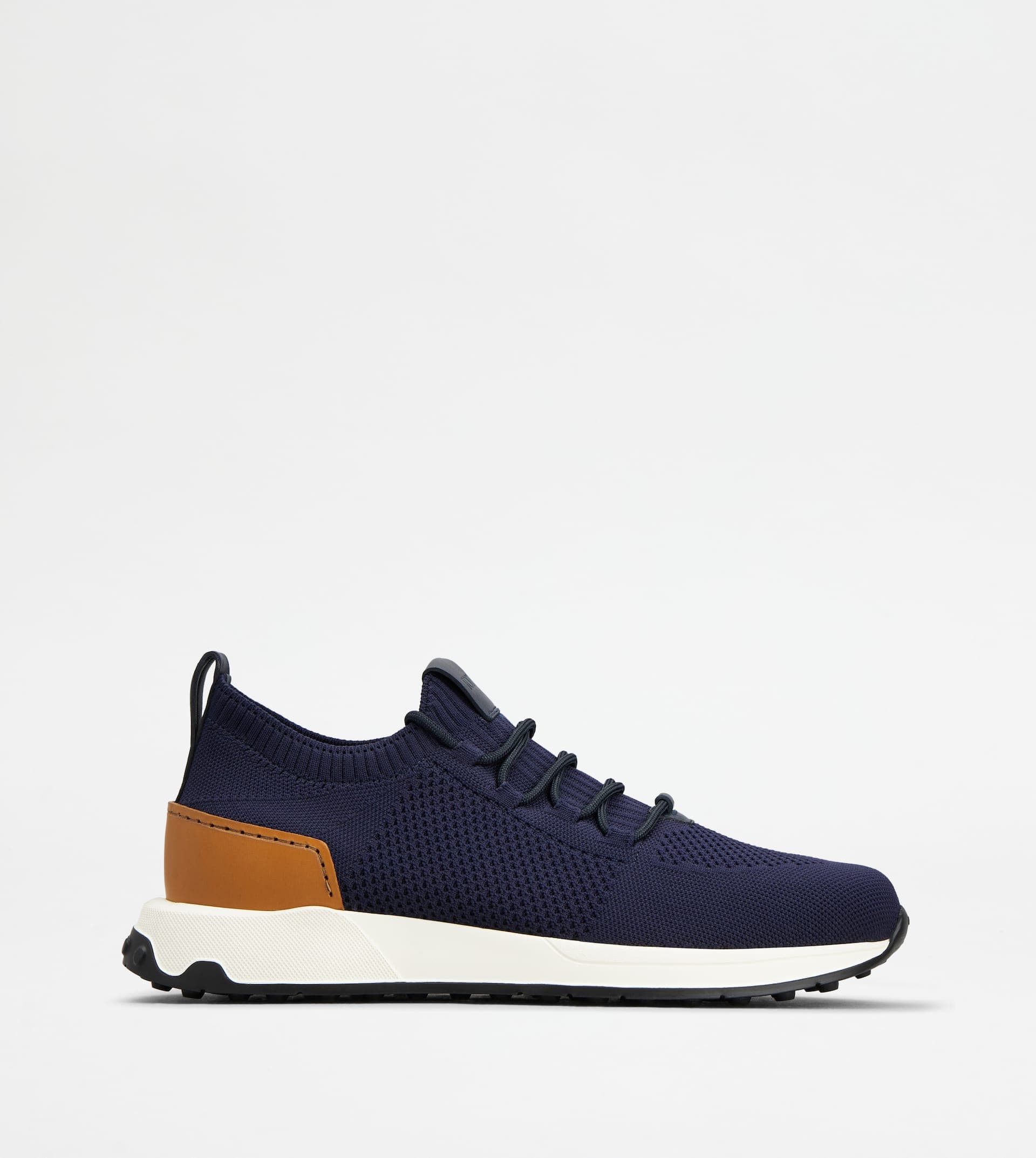 Sock Sneakers in Technical Fabric and Leather — Blue, Brown — XXM63K0IE40TADU801