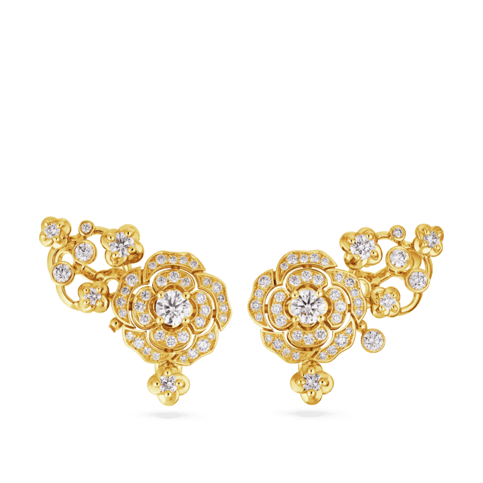 Bouton de Camélia crawling earrings — Yellow gold — J13800
