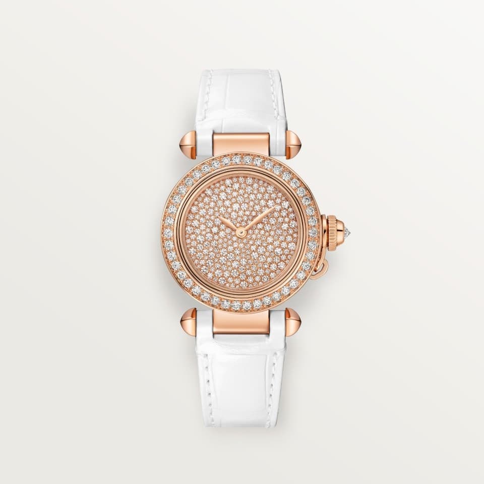 Pasha de Cartier watch — 30 mm, quartz, rose gold, diamonds, 2 interchangeable leather straps — WJPA0033