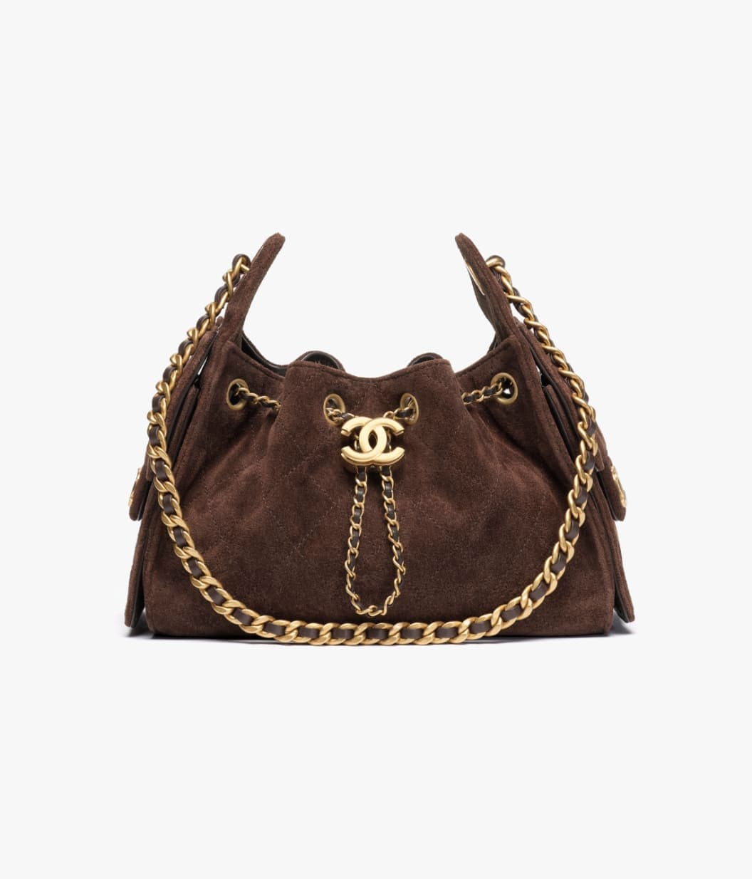 25 mini handbag, Suede calfskin & gold-tone metal, dark brown — AS5631B18799U3950