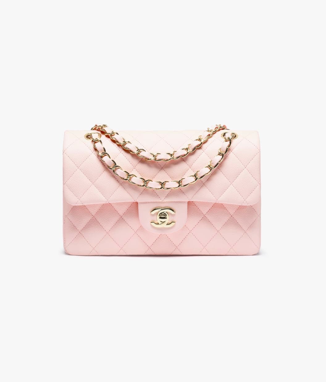 Small classic handbag, Grained shiny calfskin & gold-tone metal, light pink — A01113B10583NH620