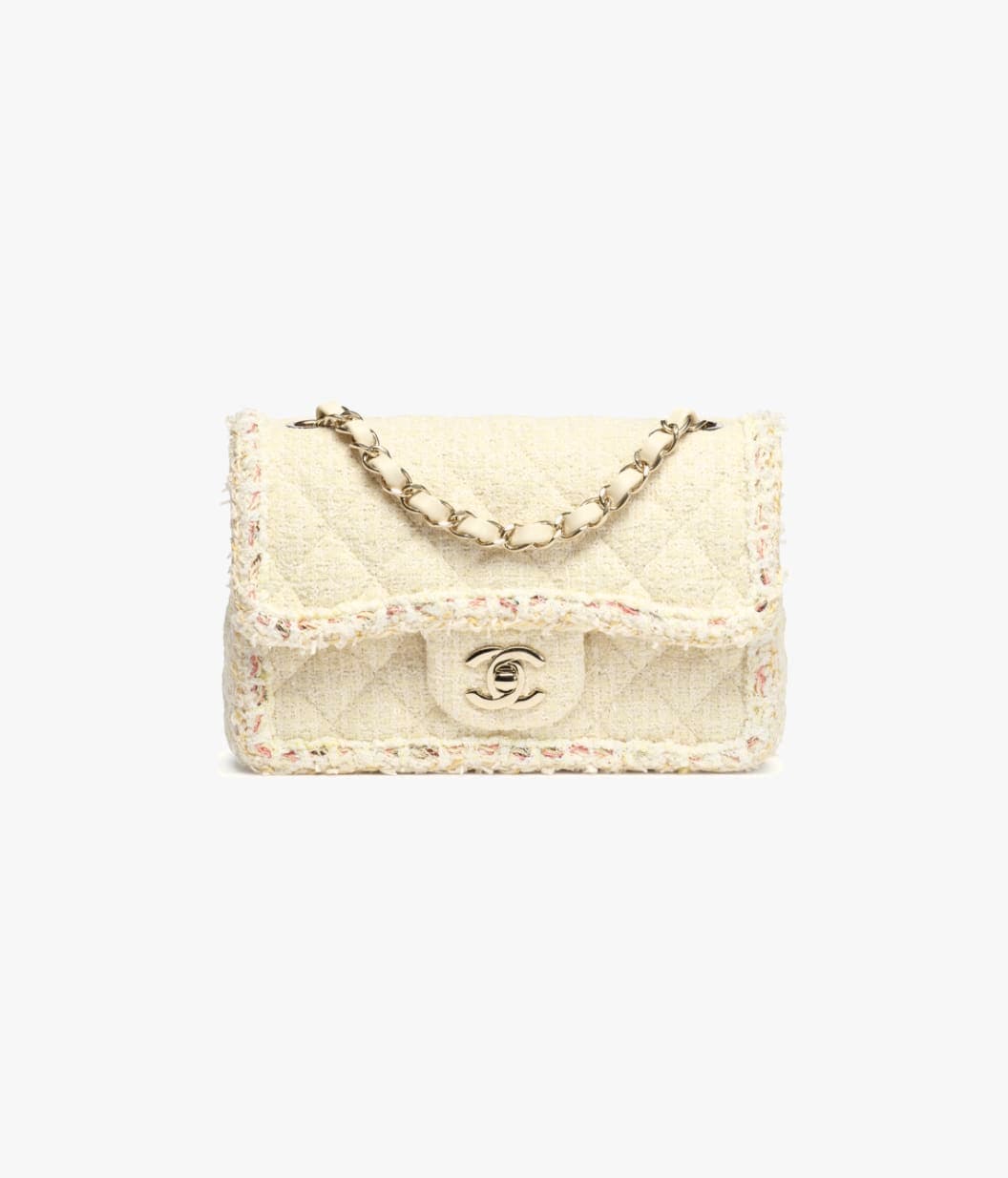 Mini classic handbag, Tweed & gold-tone metal, light yellow — A69900B23063U4715