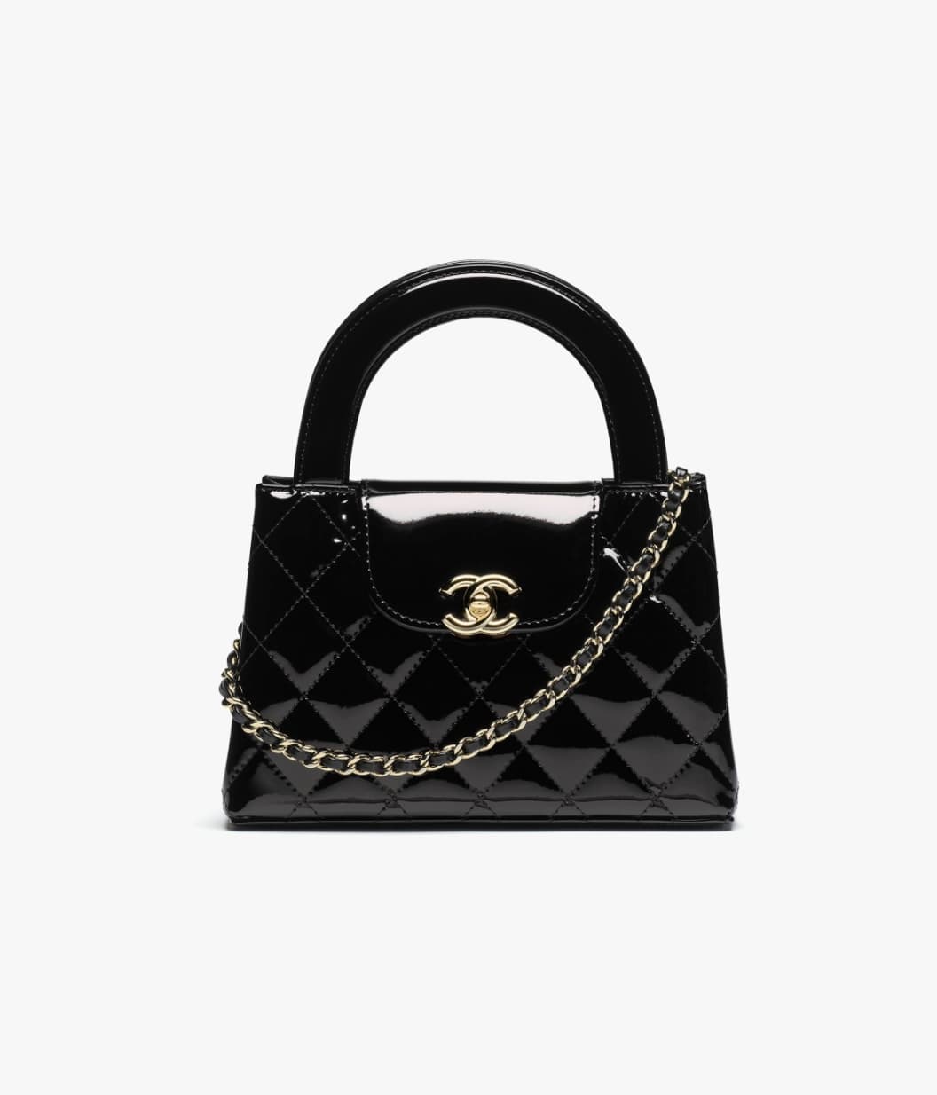 Mini shopping bag, Mirror calfskin & gold-tone metal, black — AS4416B2257294305