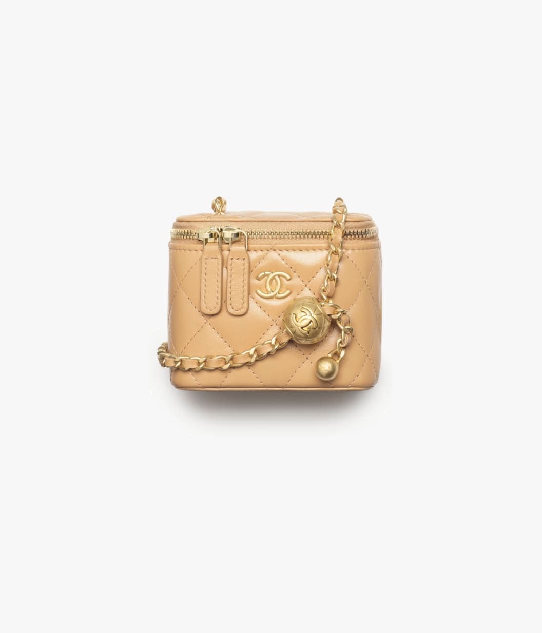 Small vanity with chain — Shiny lambskin & gold-tone metal, beige — AP1447B18602N4710