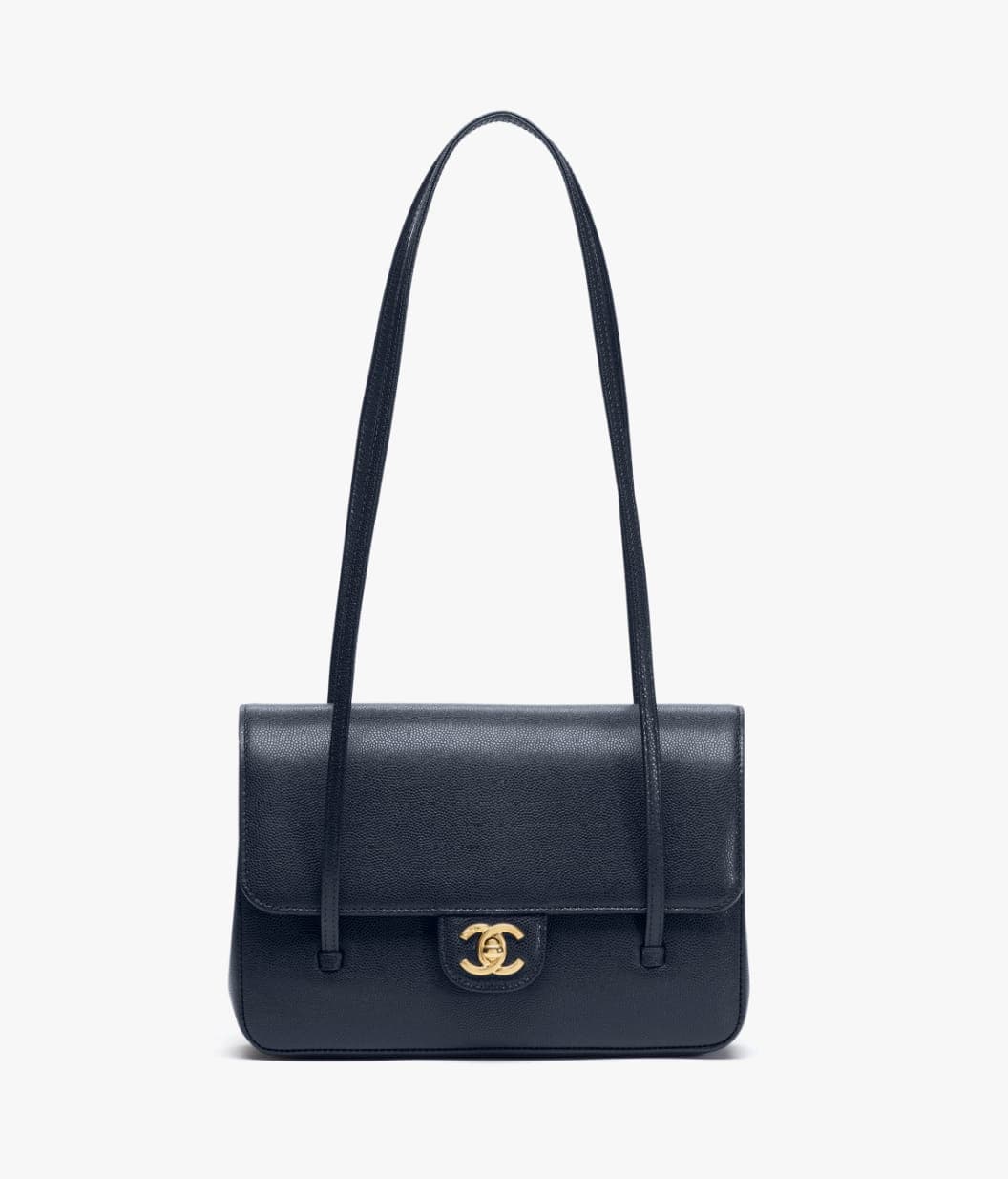 Small flap bag, Grained shiny calfskin & gold-tone metal, dark blue — AS6130B23483U2366
