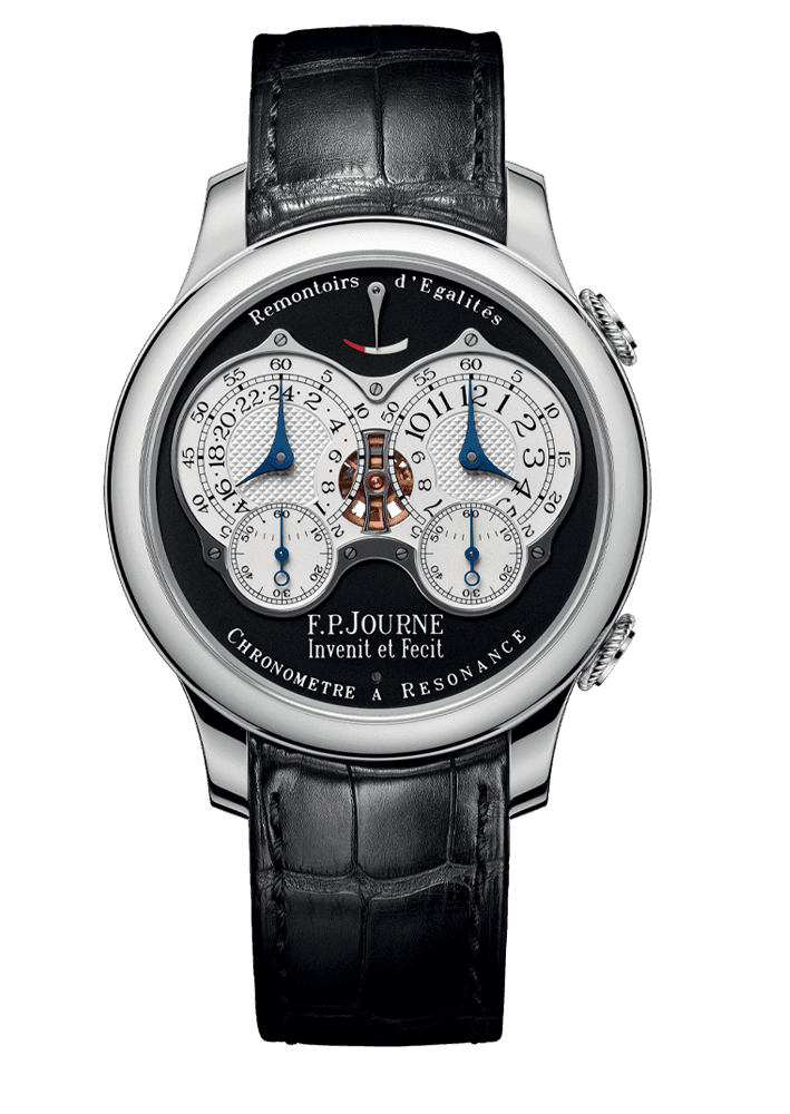 CHRONOMÈTRE À RÉSONANCE BLACK LABEL — Platinum, 40 or 42 mm, Dial: blackened Gold and whitened guilloché Silver, Hands: blued Steel and rhodium plated Steel, Height: 10.8 mm