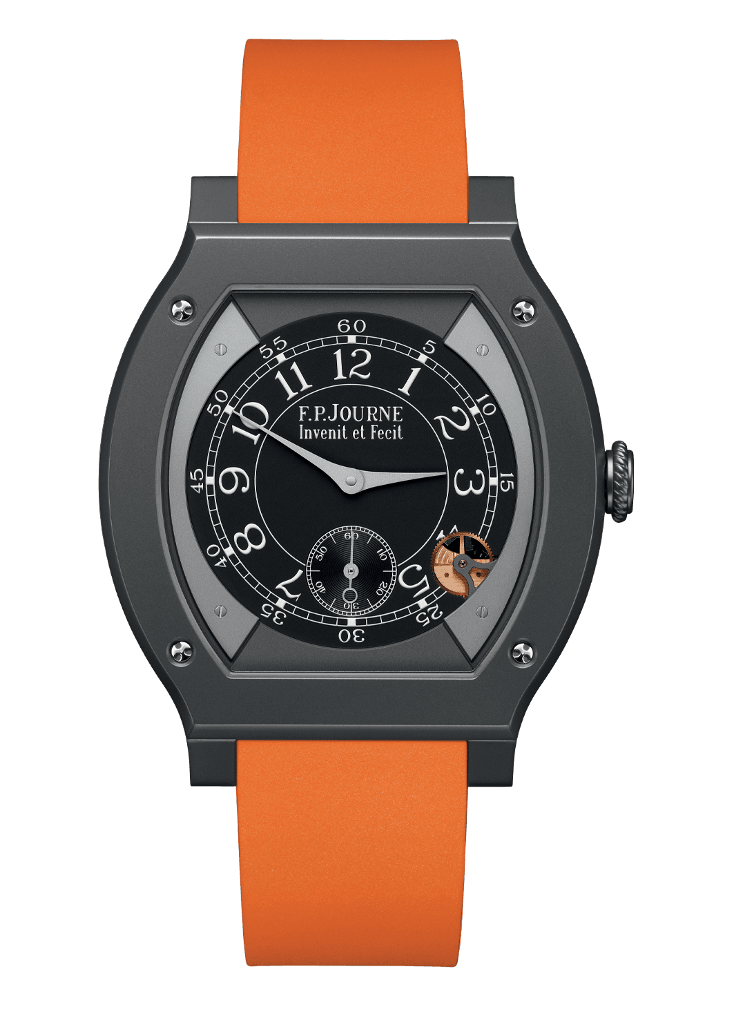 ÉLÉGANTE 48 MM TITALYT® SET WITH DIAMONDS — Titanium Flat Tortue®, Dial: luminescent black centre with outer dial screwed Steel elements, Hands: rhodium plated Steel, Height: 7.95 mm