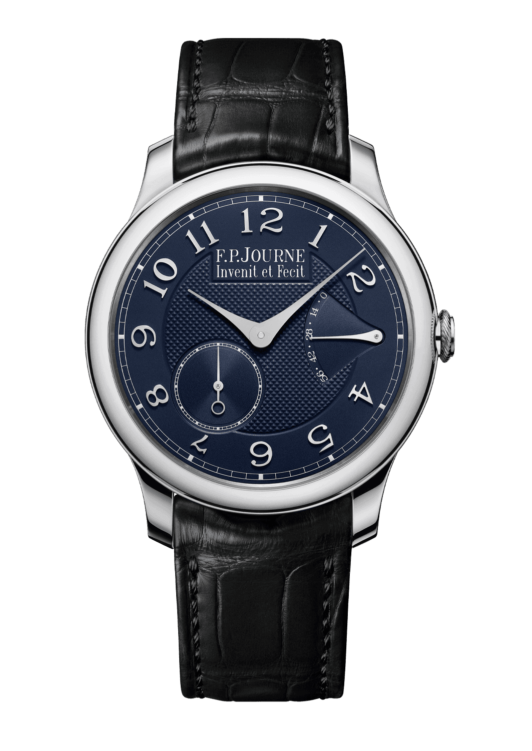 CHRONOMÈTRE SOUVERAIN — Platinum, 40 mm, Dial: blue guilloché Silver with 18K white Gold appliqué numerals, Hands: rhodium plated Steel, Height: 8 mm