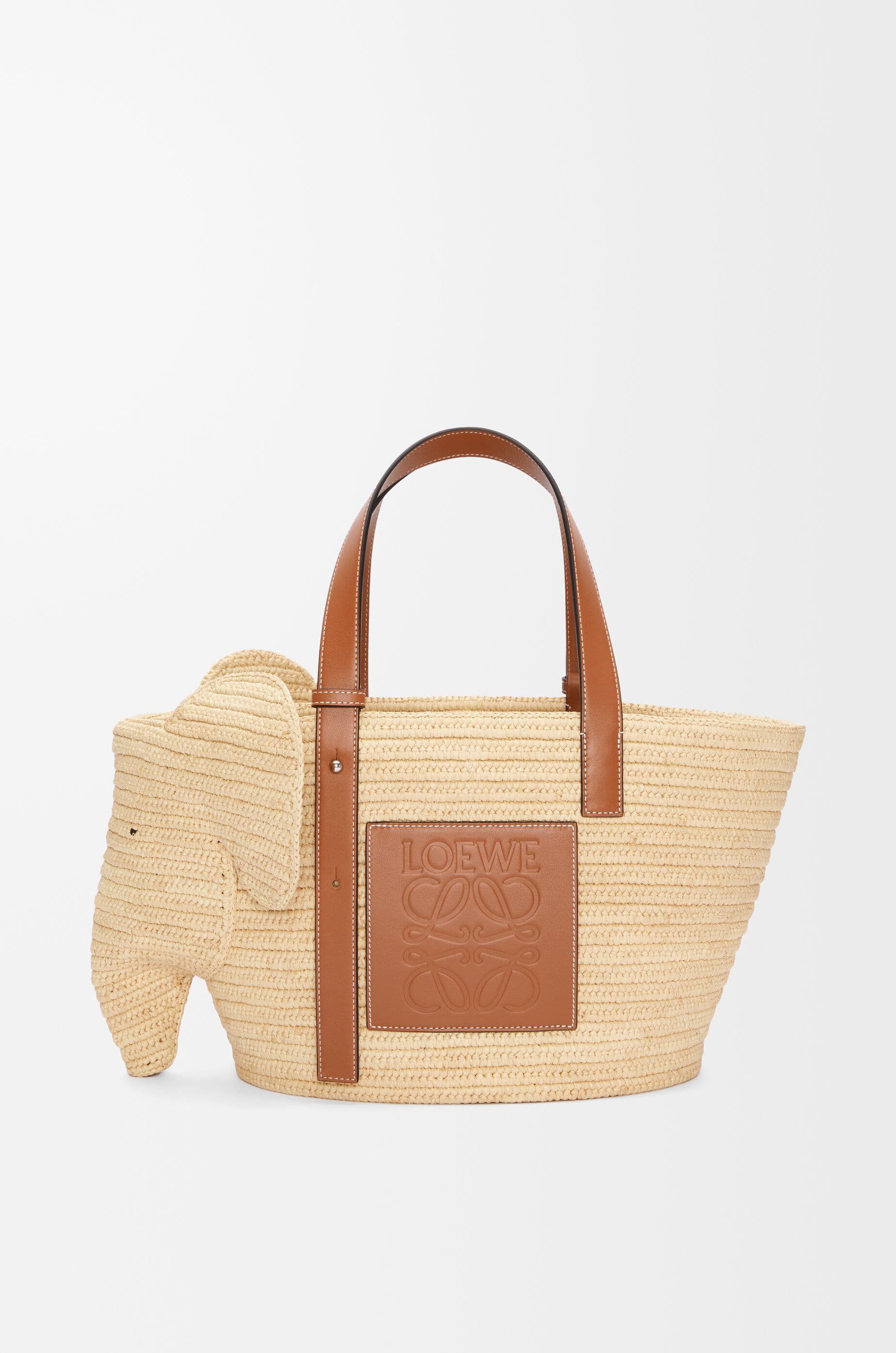 Elephant basket in raffia and calfskin — A546T21X01-2435