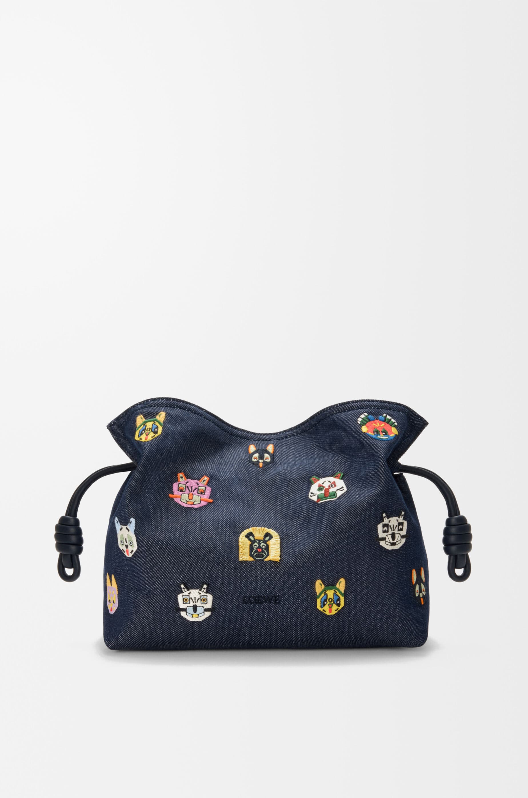 Cats medium Flamenco clutch in embroidered denim — A411FC1XDB-5100