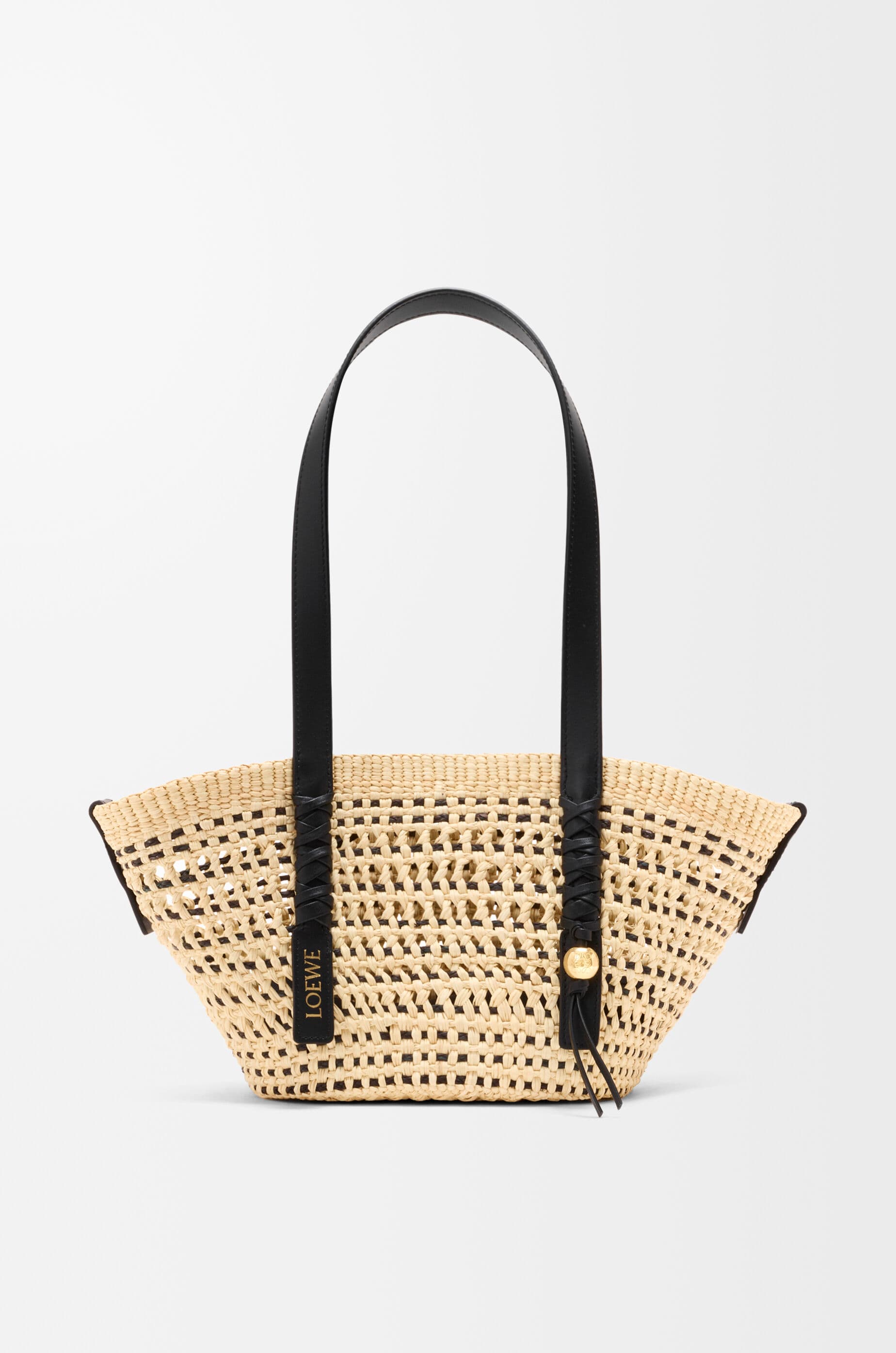 Small Braid basket in iraca palm ad calfskin — ASCPIBSX02-2165