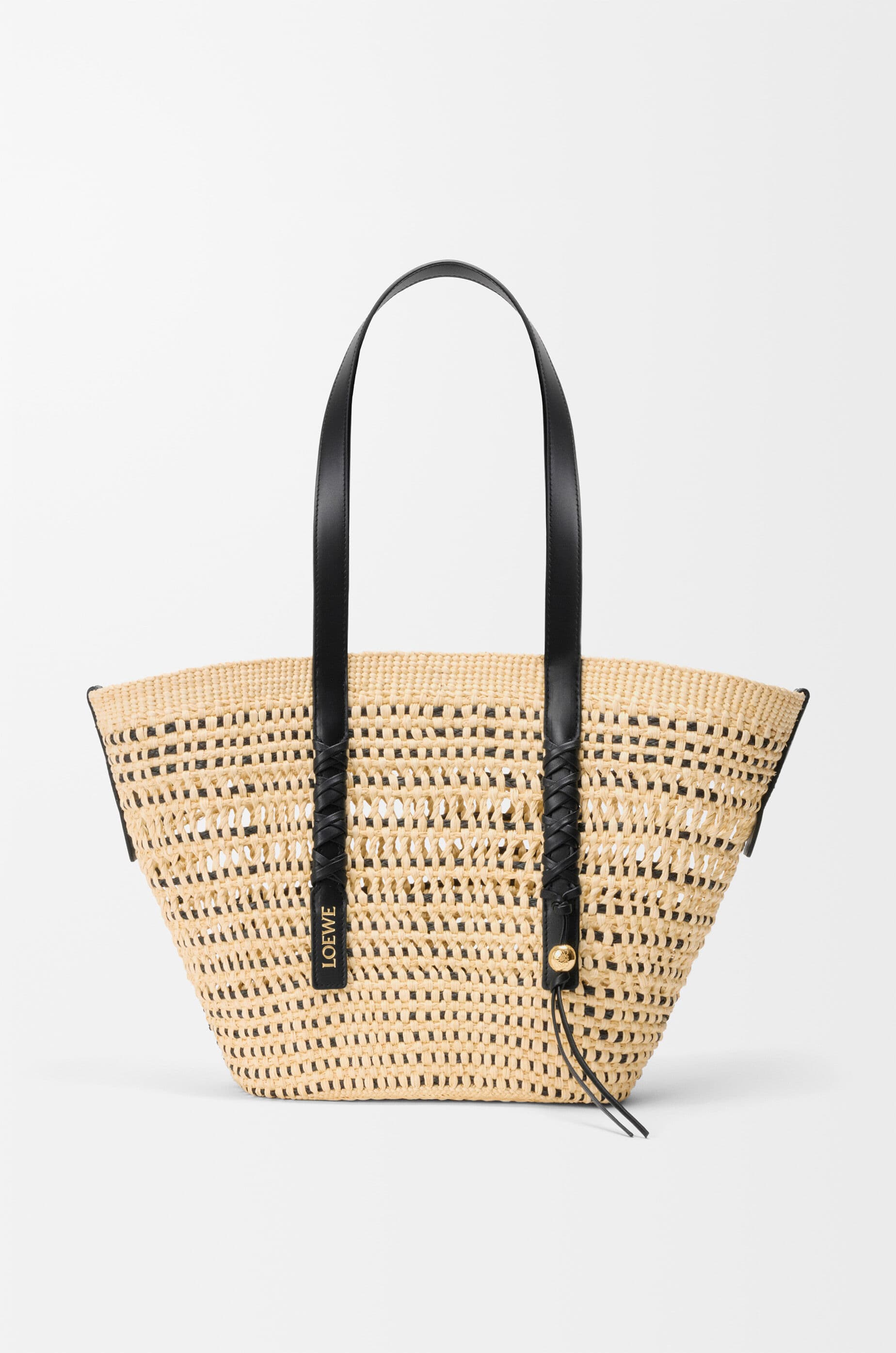 Medium Braid basket in iraca palm and calfskin — ASCPNIBX02-2165